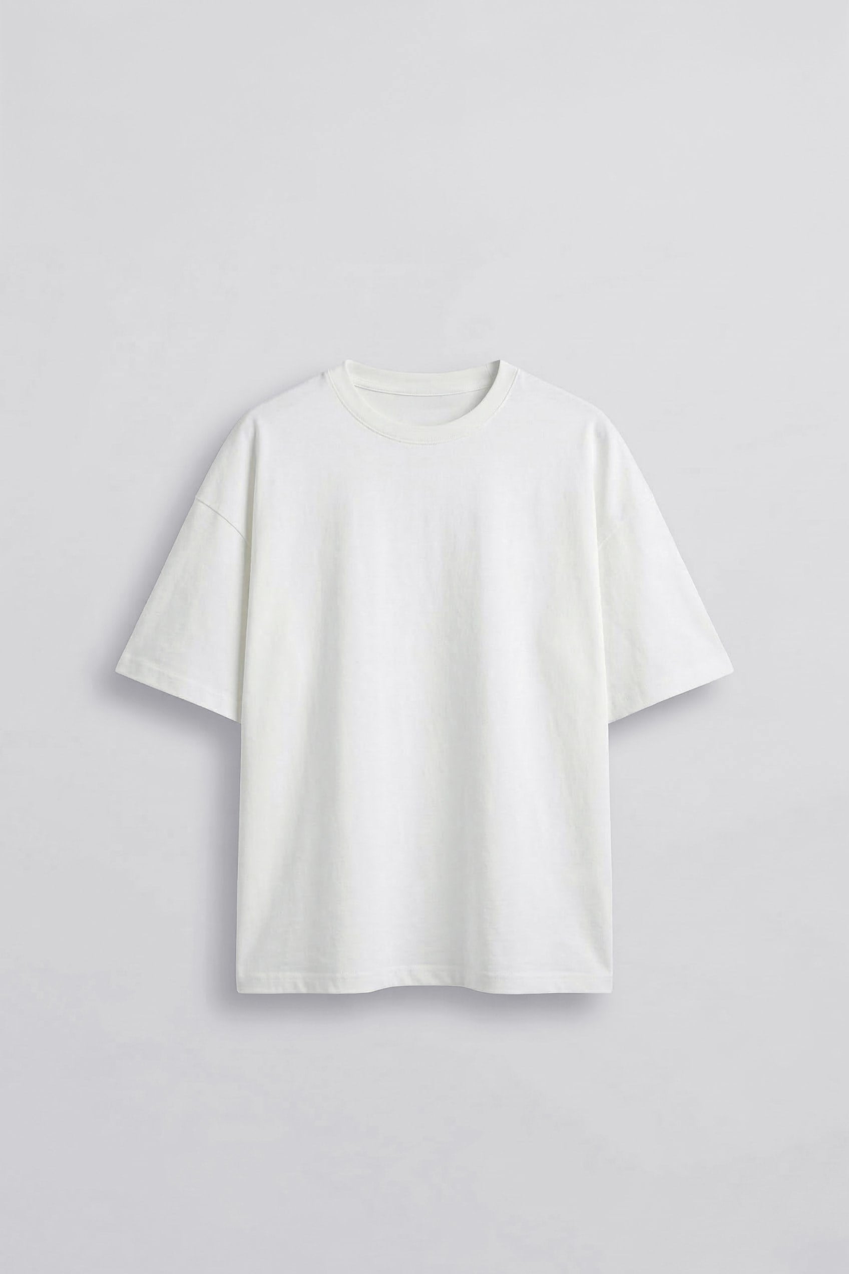 Erkek Oversize Basic %100 Pamuklu T-Shirt Ekru