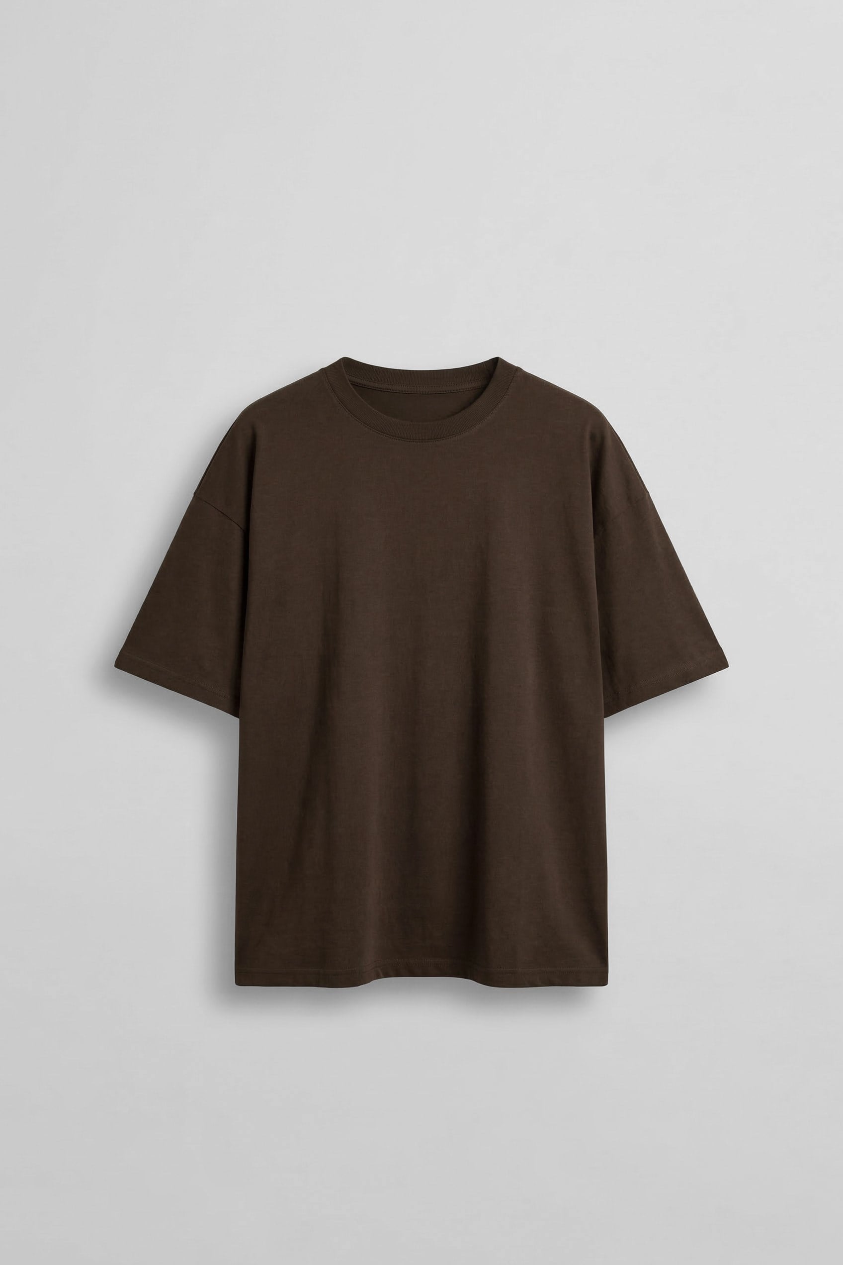 Erkek Oversize Basic %100 Pamuklu T-Shirt Kahverengi