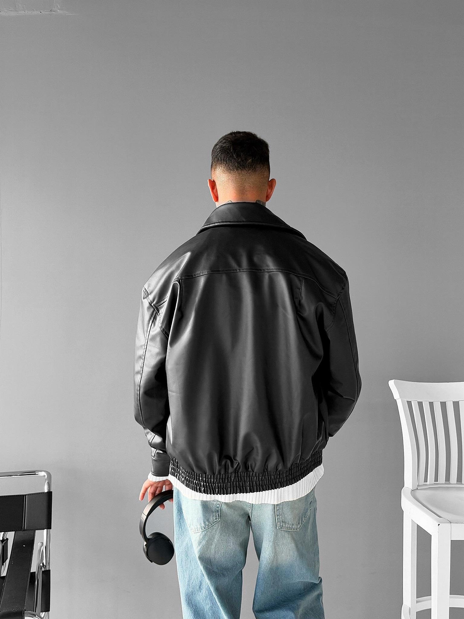 Erkek Oversize Basic Deri Ceket Siyah