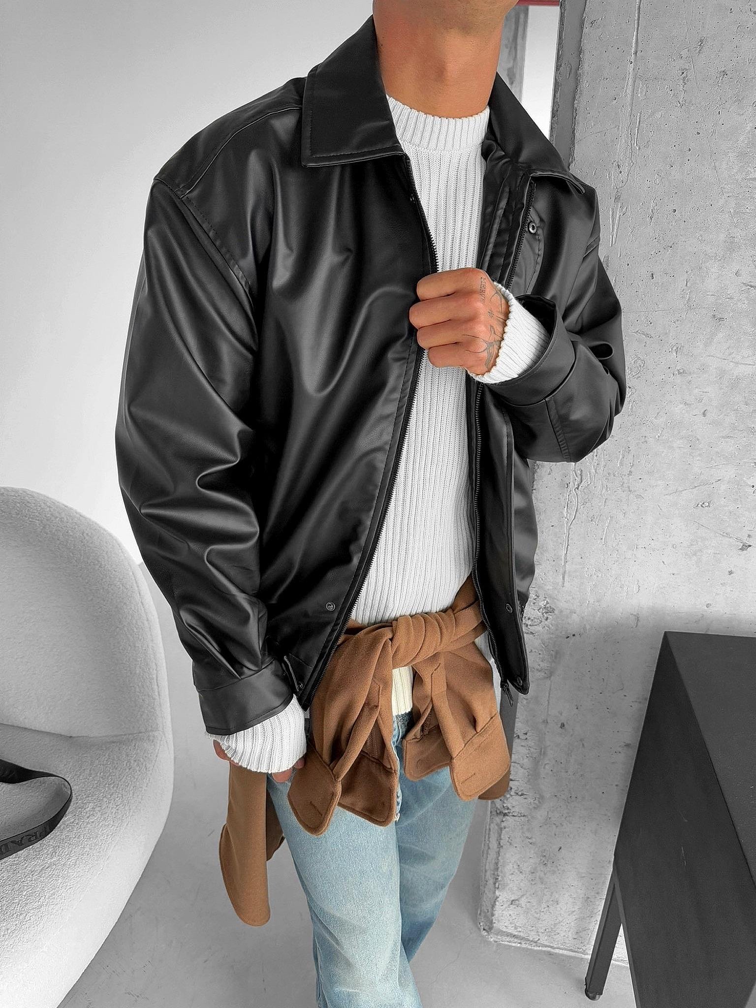 Erkek Oversize Basic Deri Ceket Siyah
