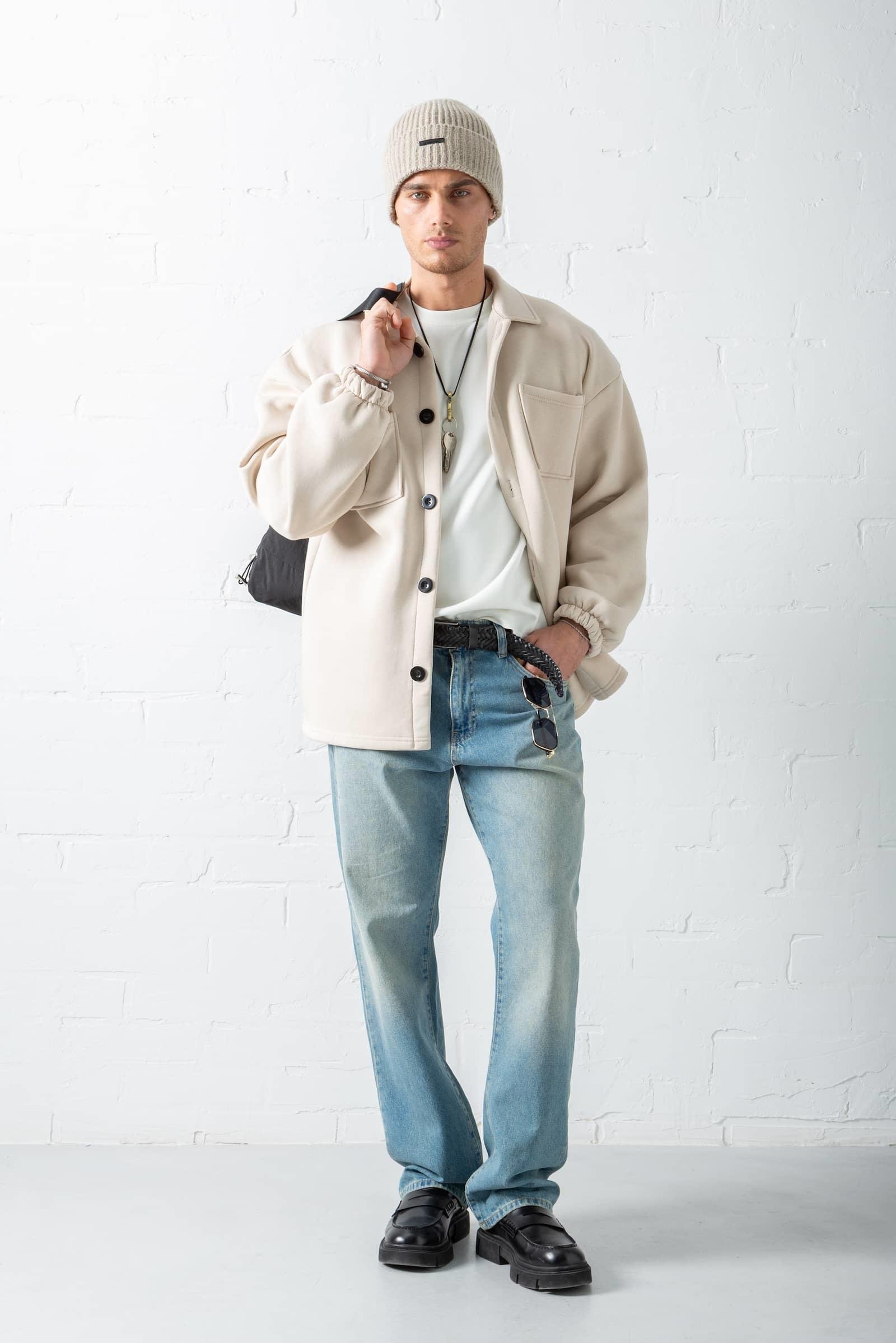 Erkek Oversize Basic Rahat Ceket Bej