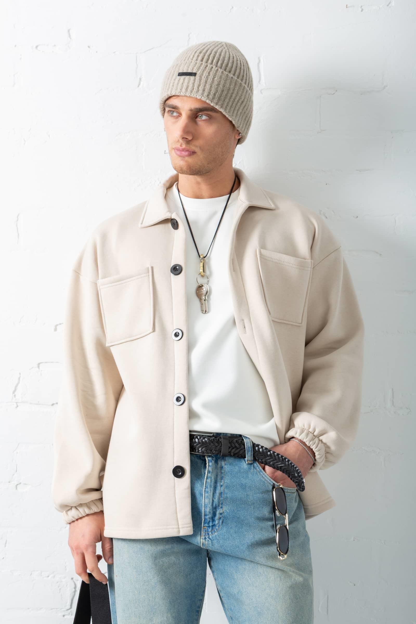 Erkek Oversize Basic Rahat Ceket Bej
