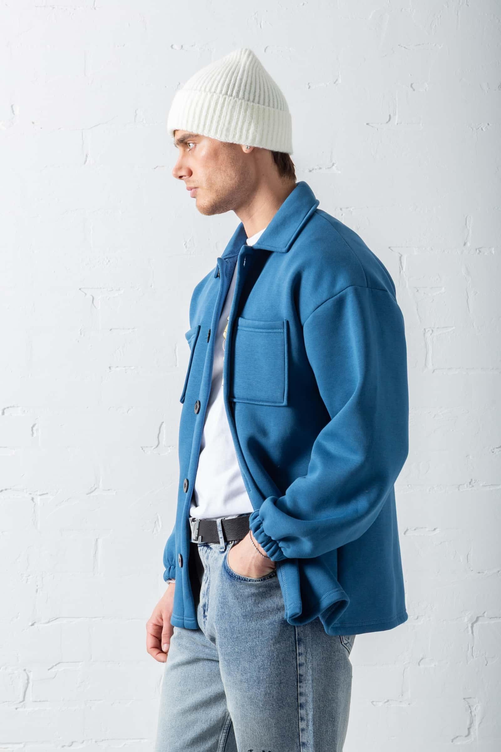 Erkek Oversize Basic Rahat Ceket Mavi