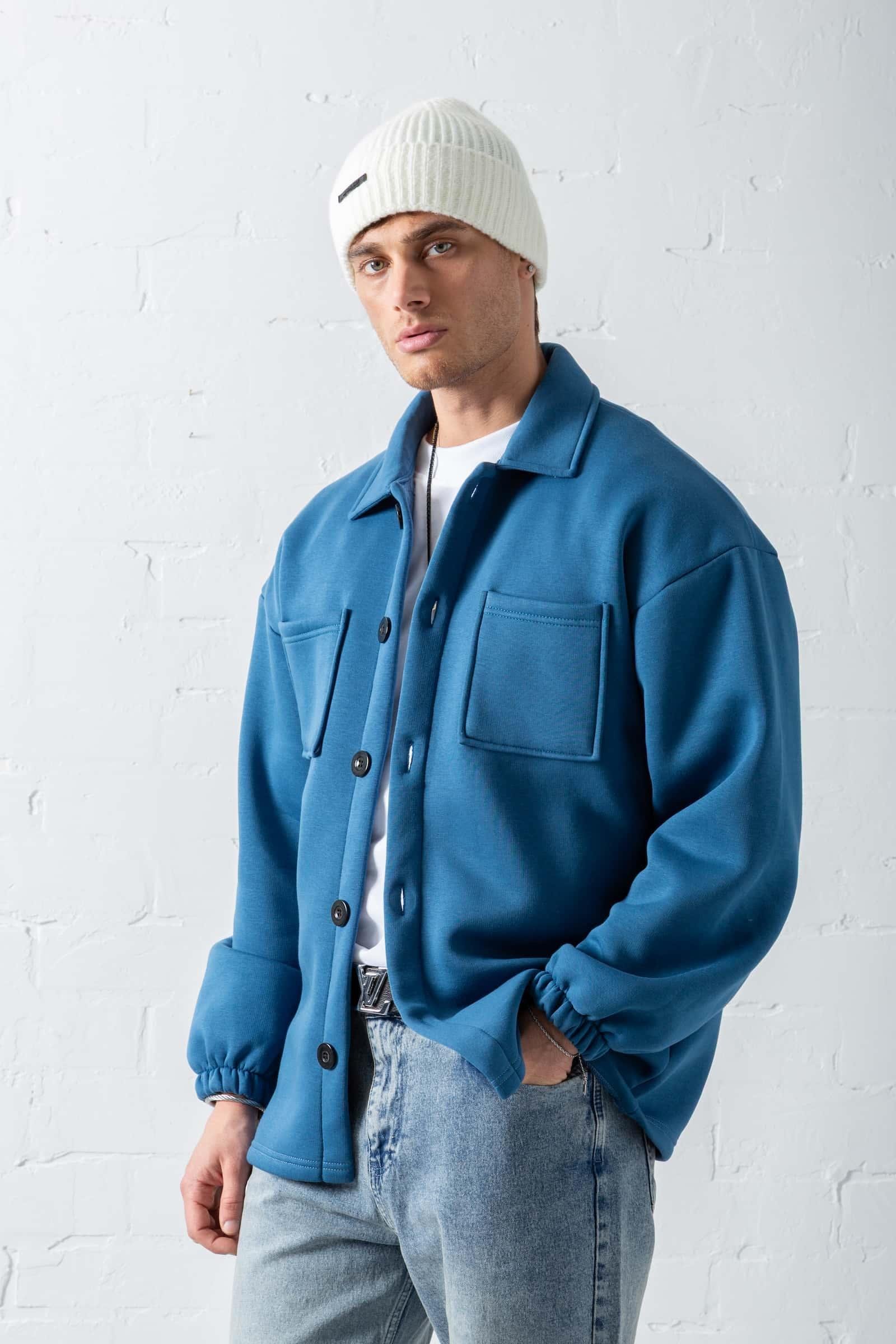 Erkek Oversize Basic Rahat Ceket Mavi