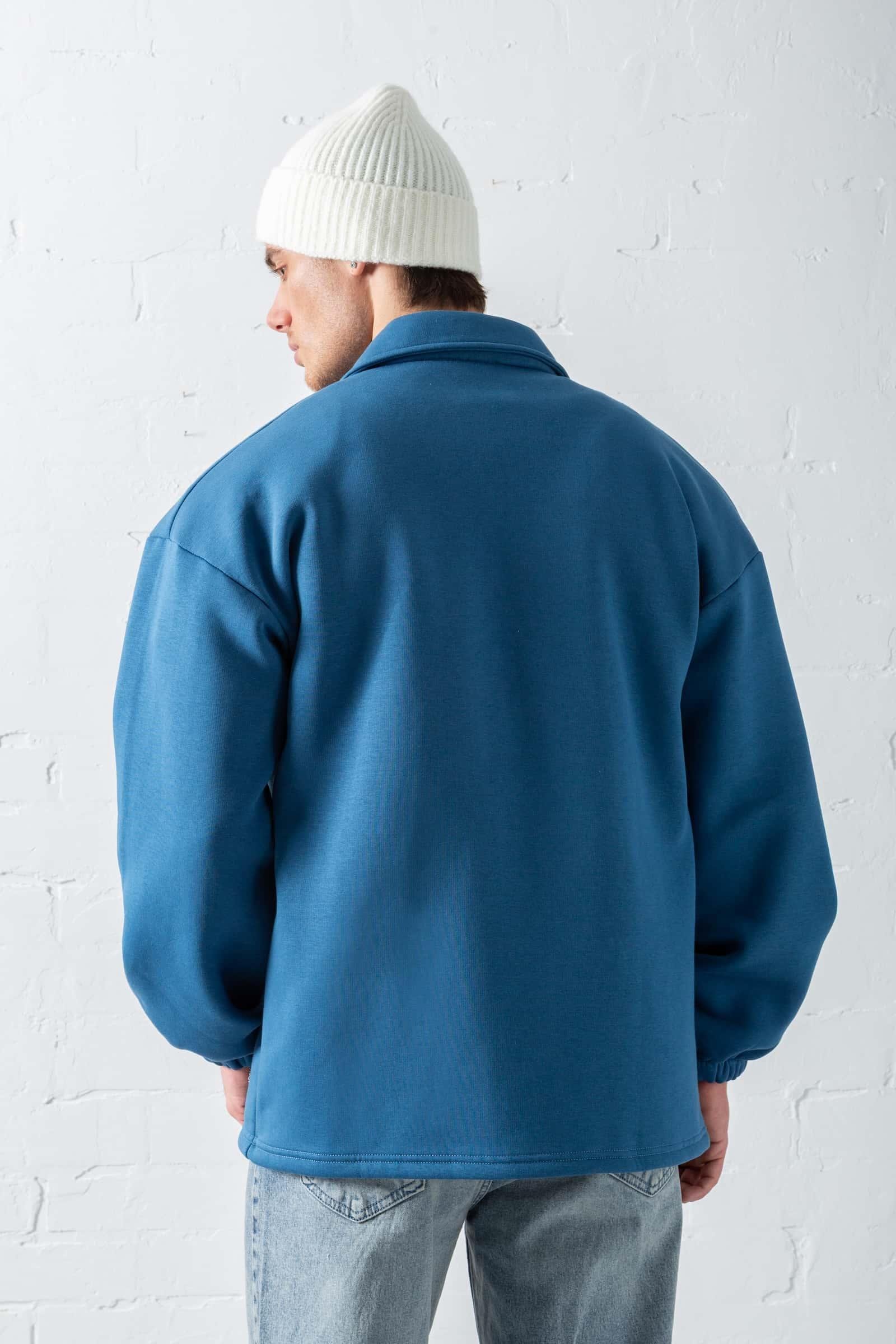 Erkek Oversize Basic Rahat Ceket Mavi
