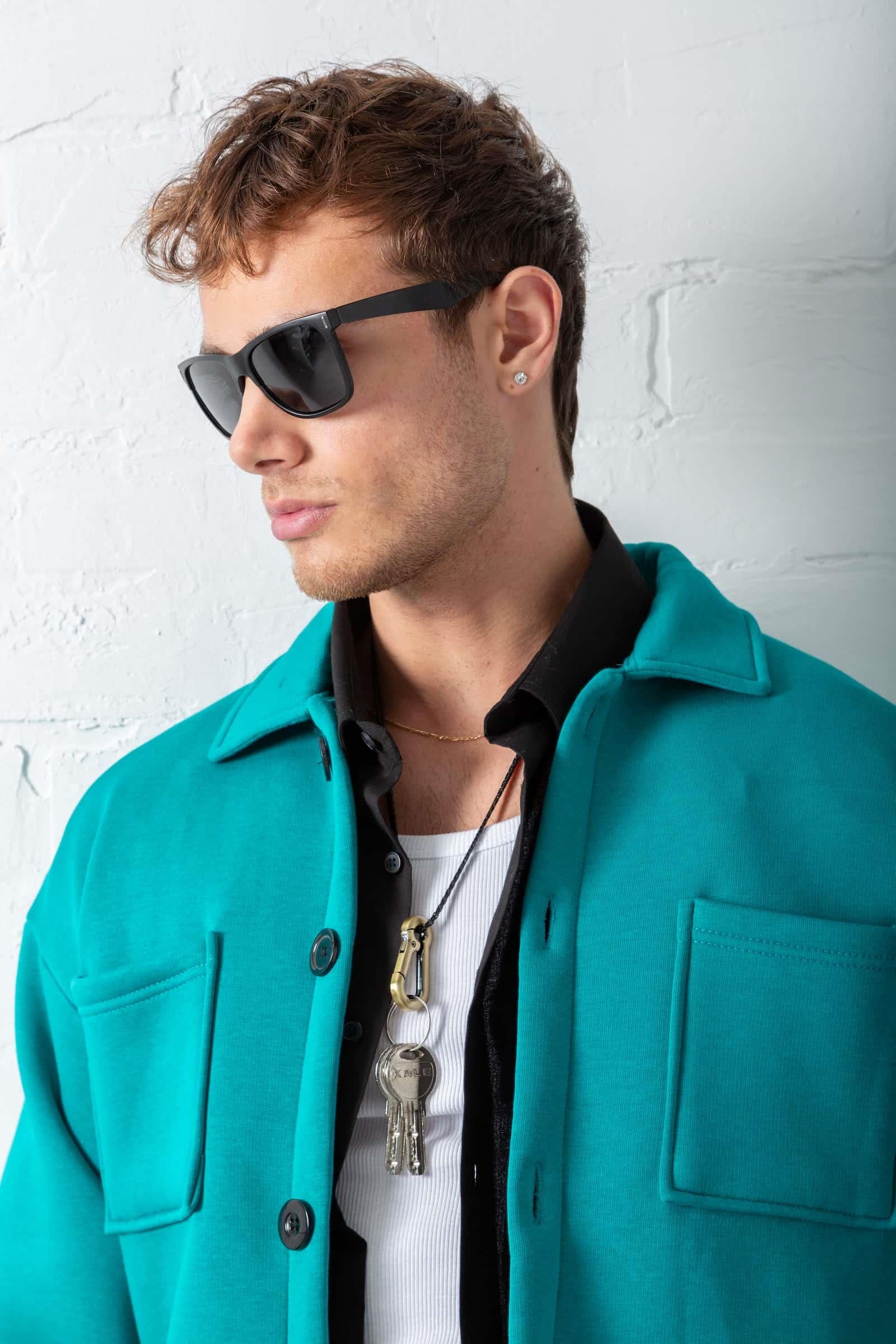 Erkek Oversize Basic Rahat Ceket Su Yeşili