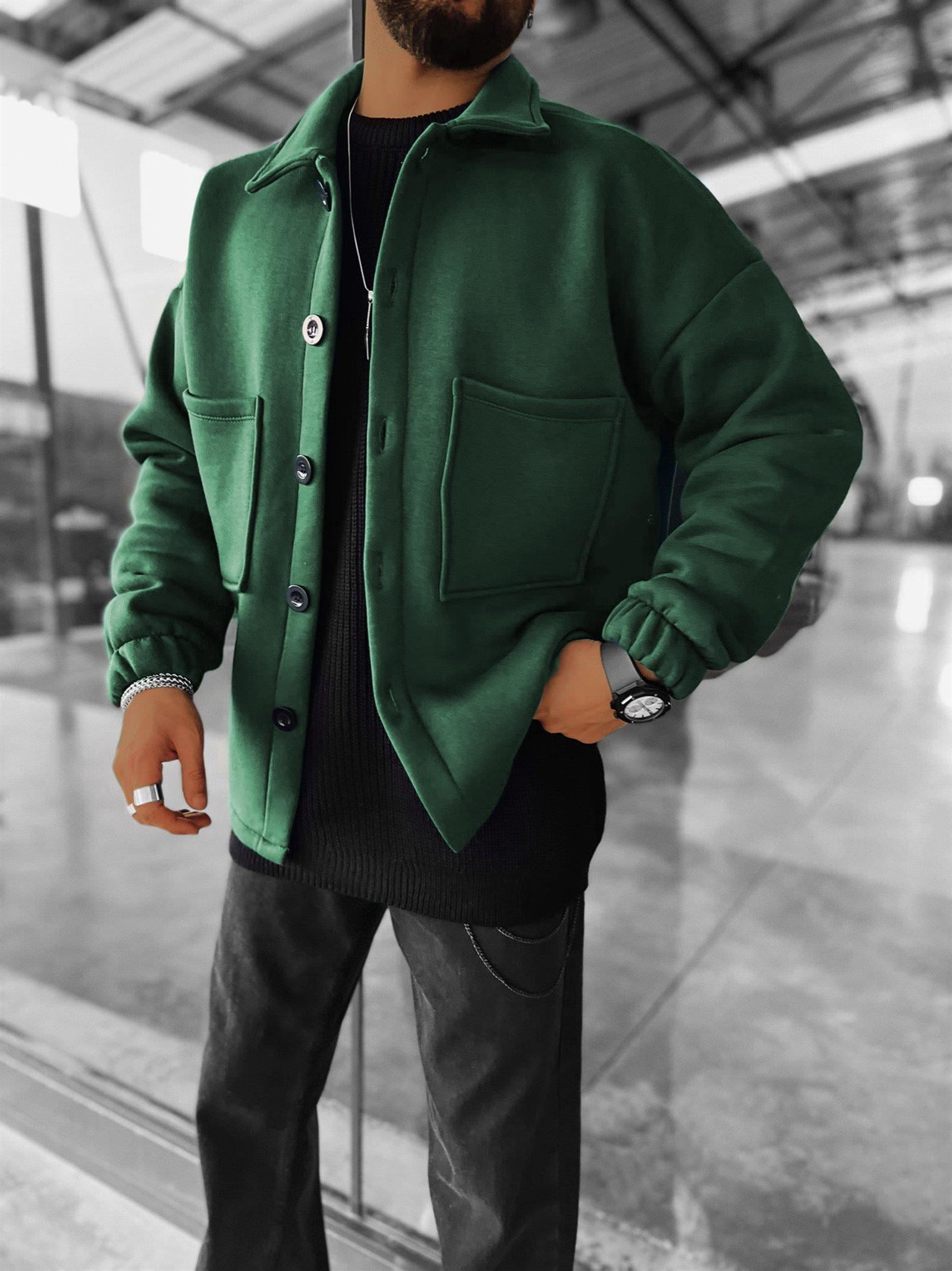 Erkek Oversize Basic Rahat Ceket Yeşil