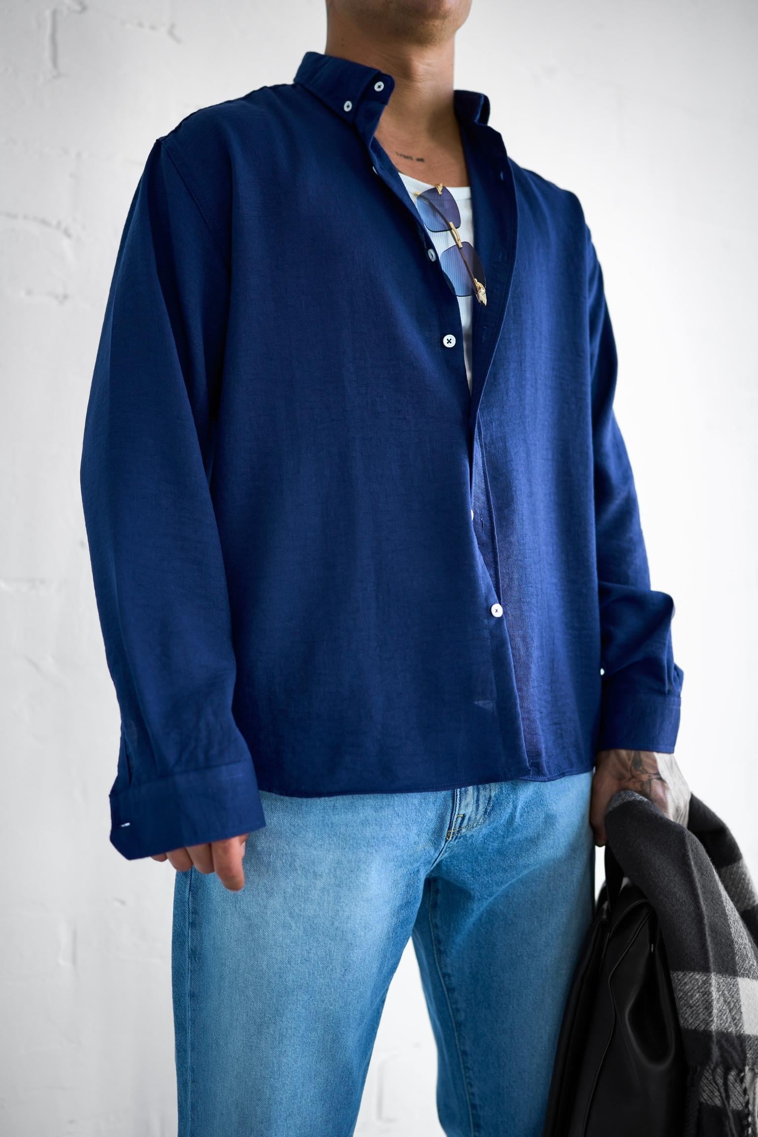 Erkek Oversize Basic Rahat Gömlek Lacivert