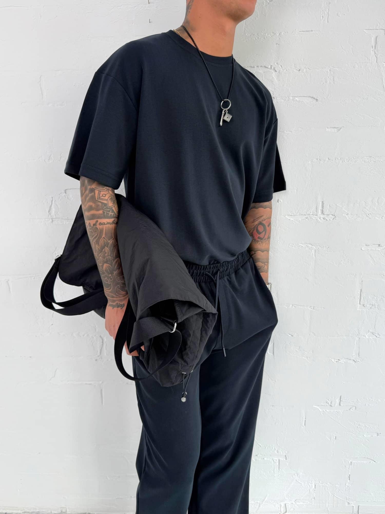 Erkek Oversize Basic Rahat T-Shirt Lacivert