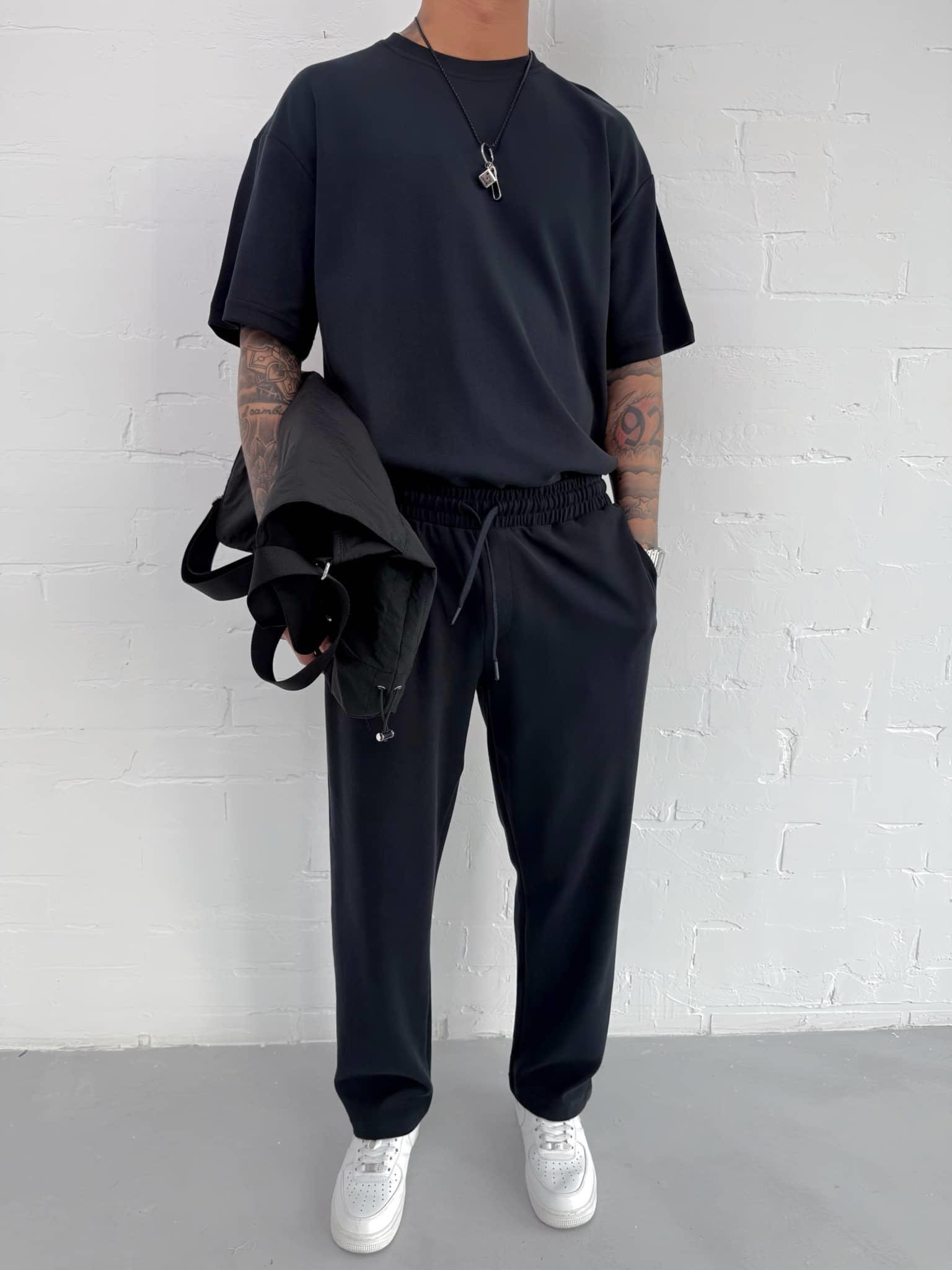 Erkek Oversize Basic Rahat T-Shirt Lacivert