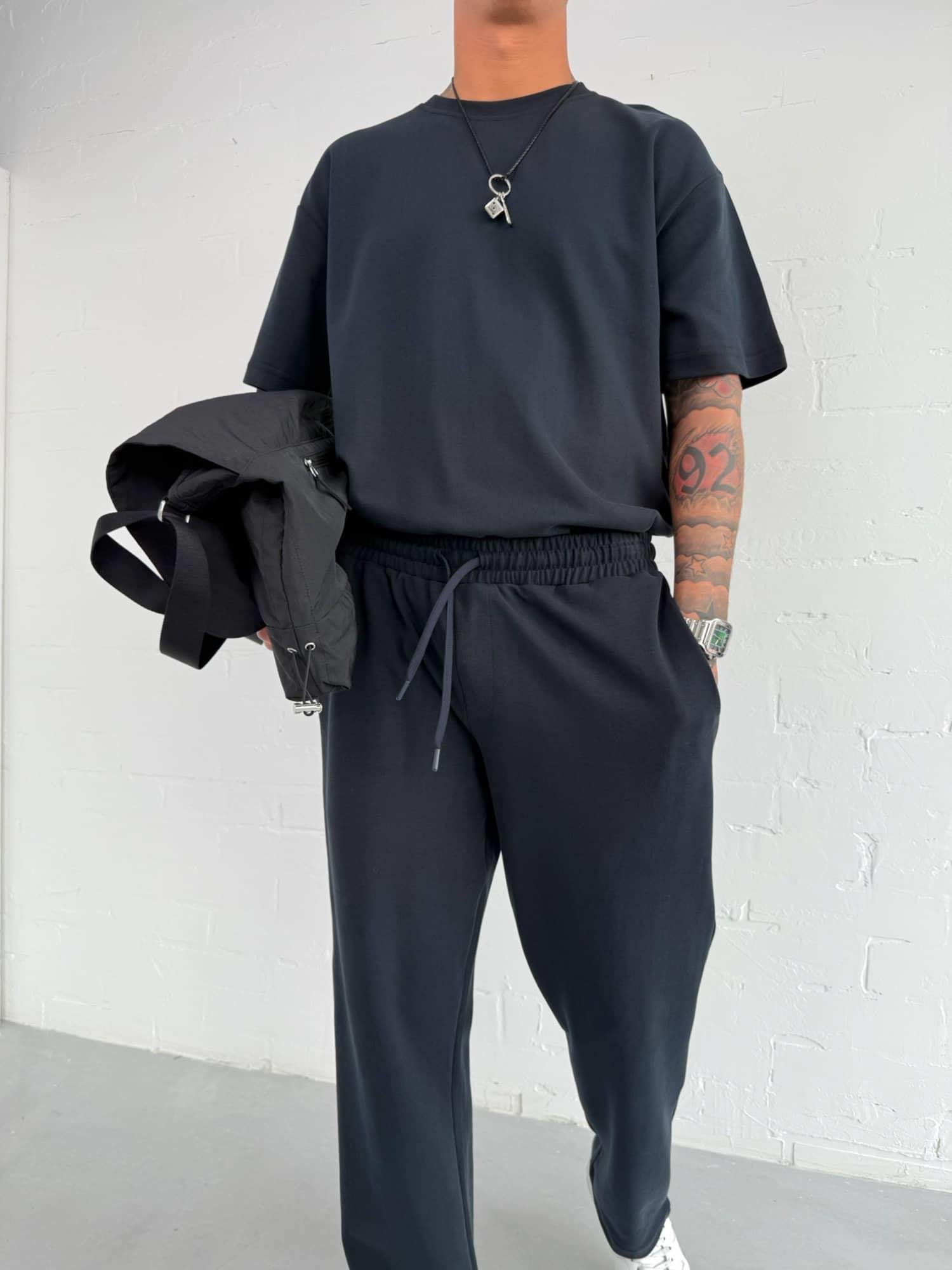 Erkek Oversize Basic Rahat T-Shirt Lacivert