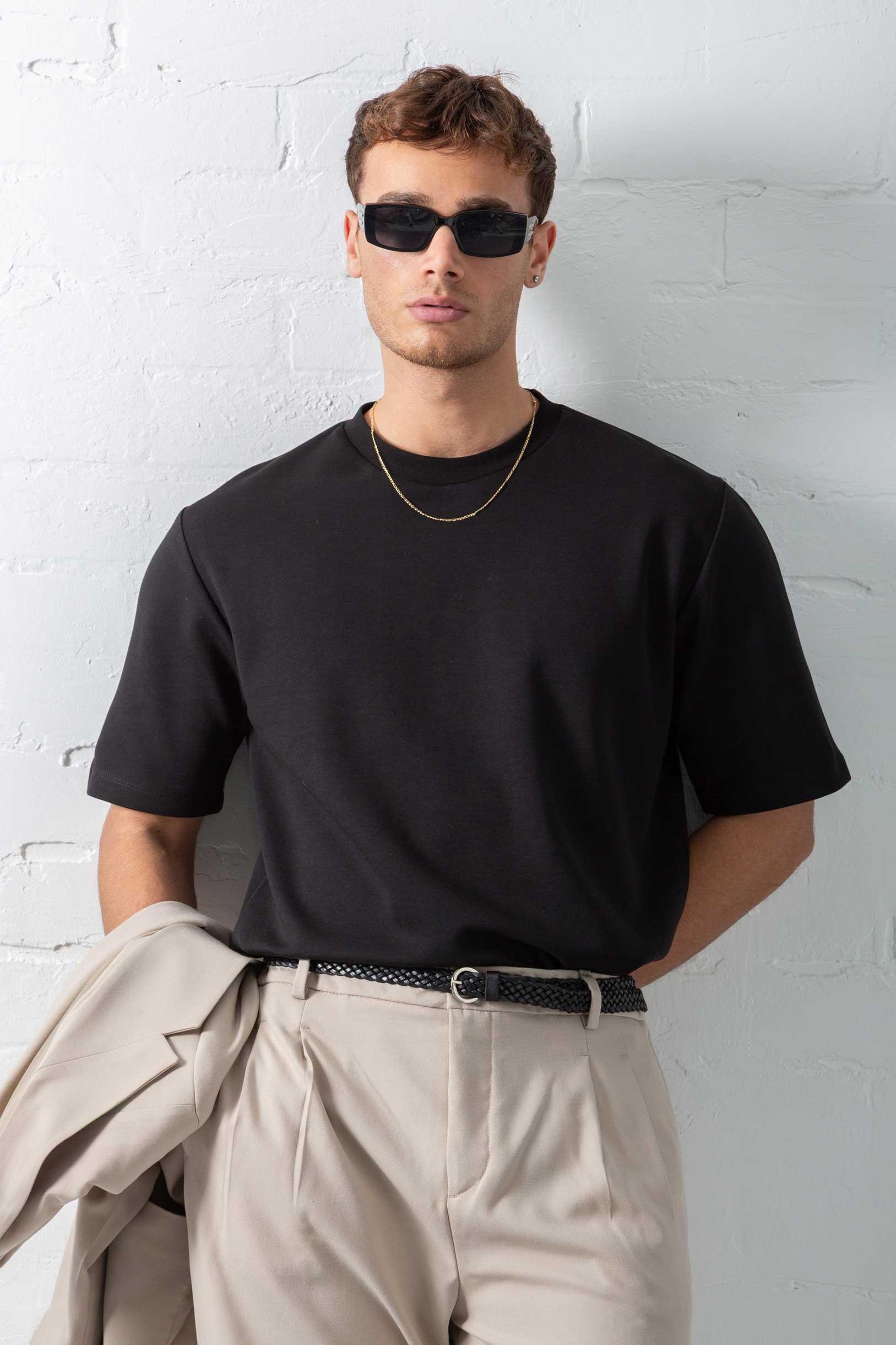 Erkek Oversize Basic Rahat T-Shirt Siyah