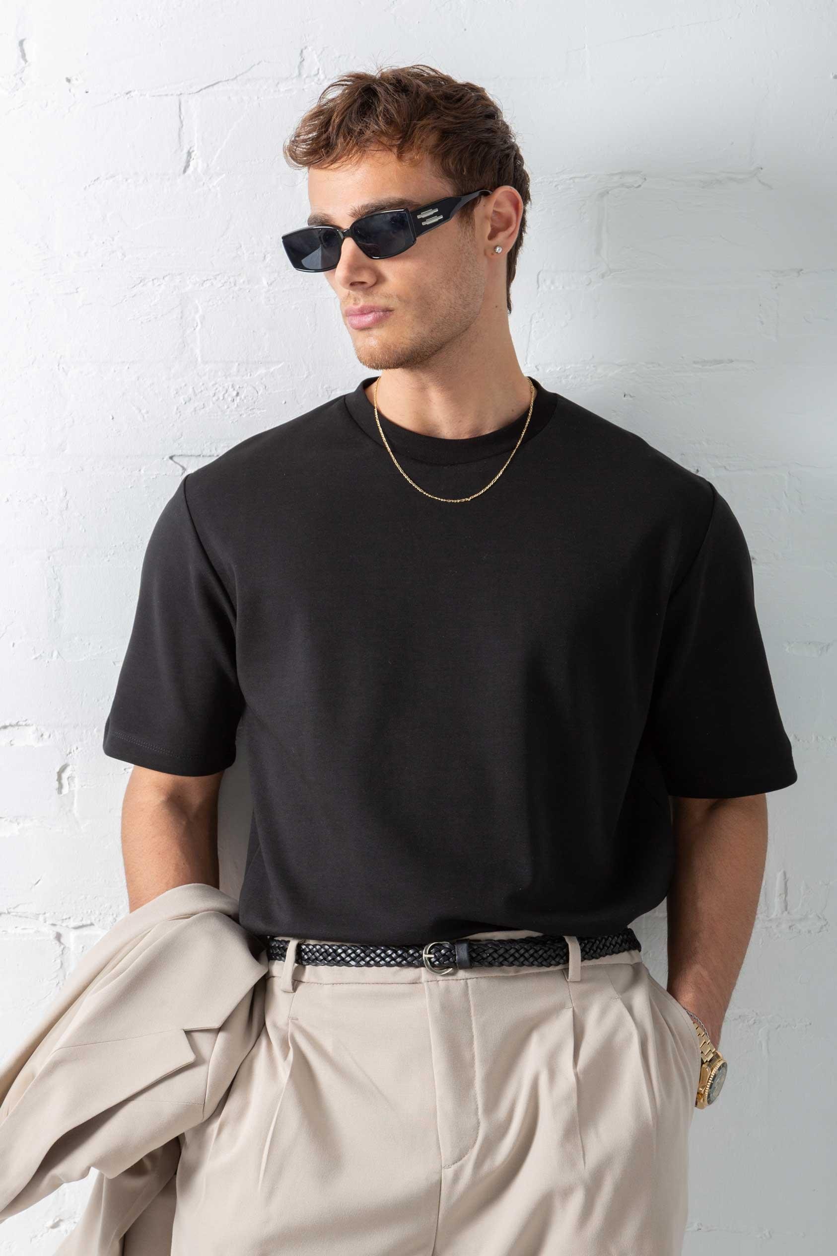 Erkek Oversize Basic Rahat T-Shirt Siyah