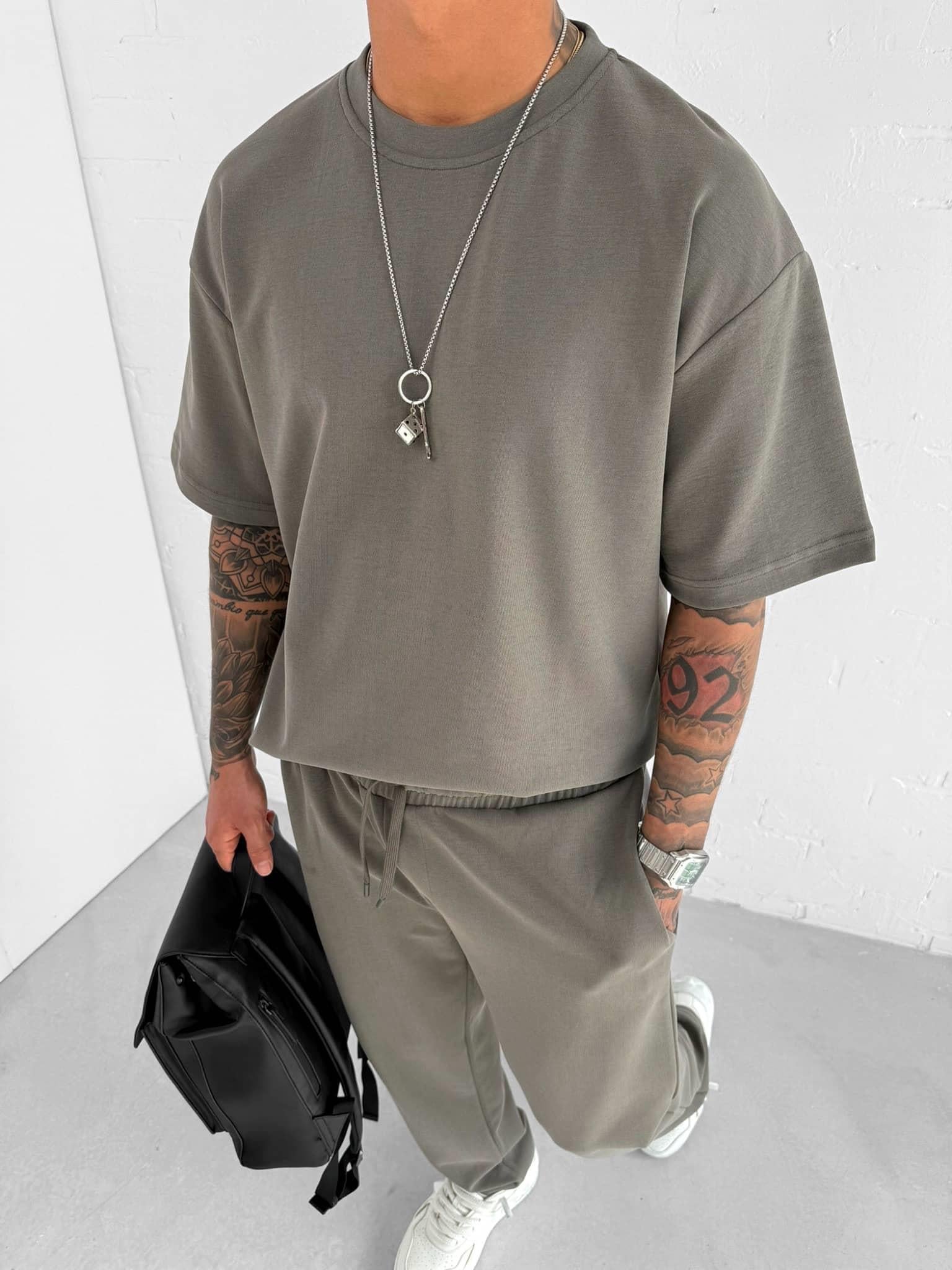 Erkek Oversize Basic Rahat T-Shirt Yeşil