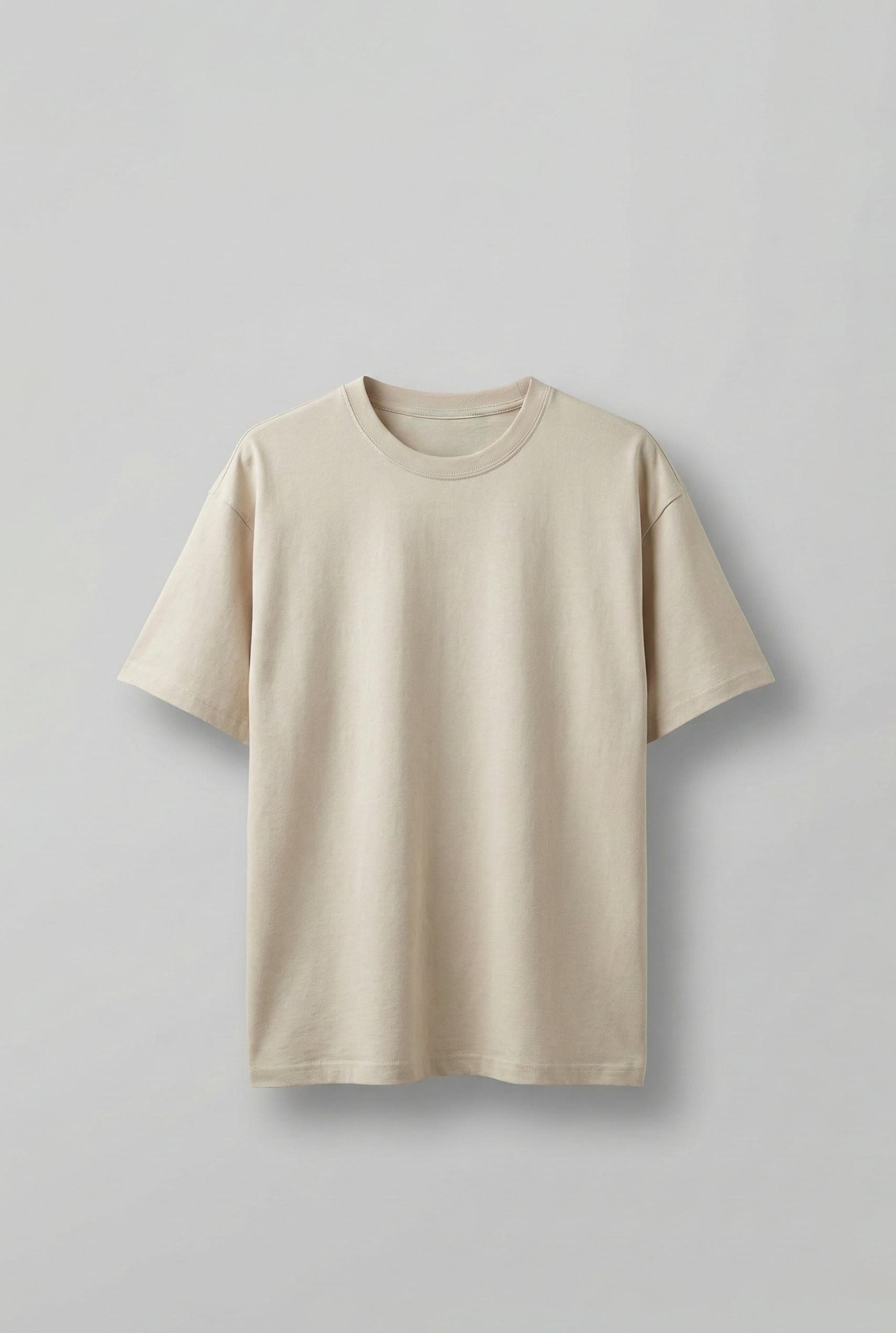 Erkek Oversize Basic T-Shirt Bej