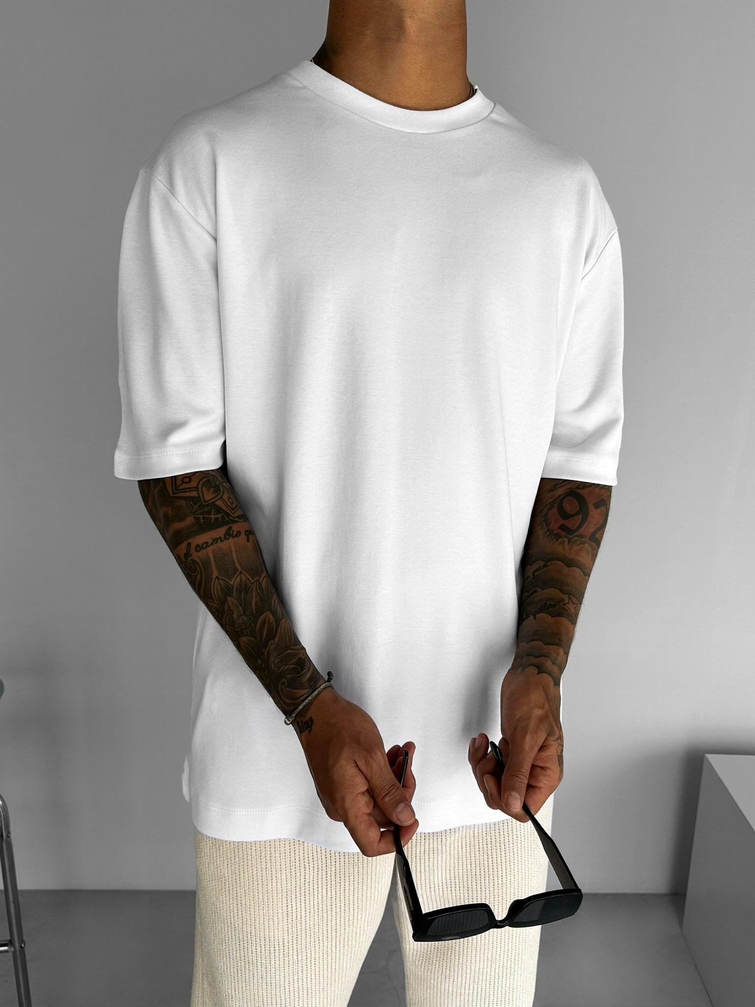 Erkek Oversize Basic T-Shirt Beyaz