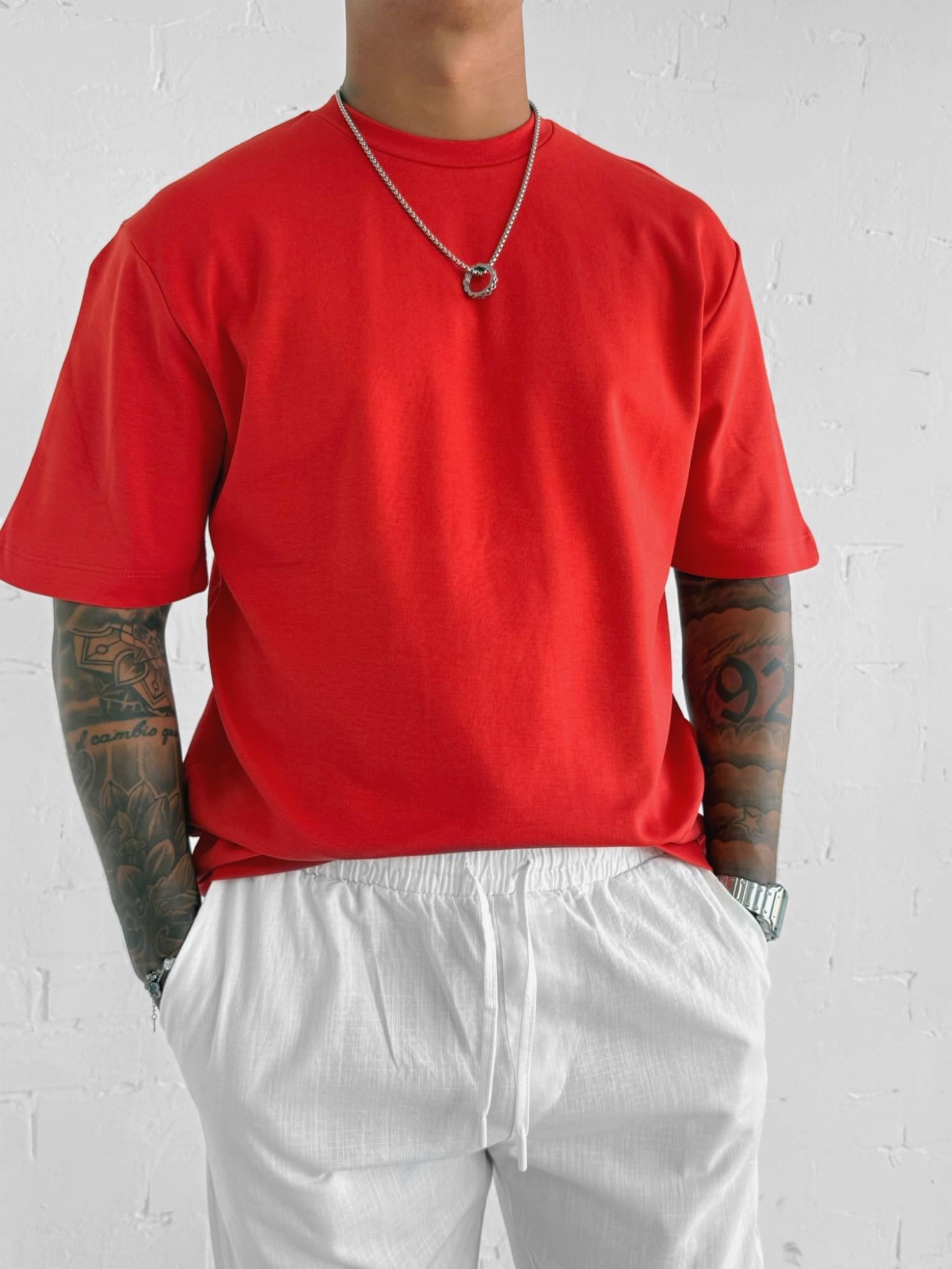 Erkek Oversize Basic T-Shirt Turuncu