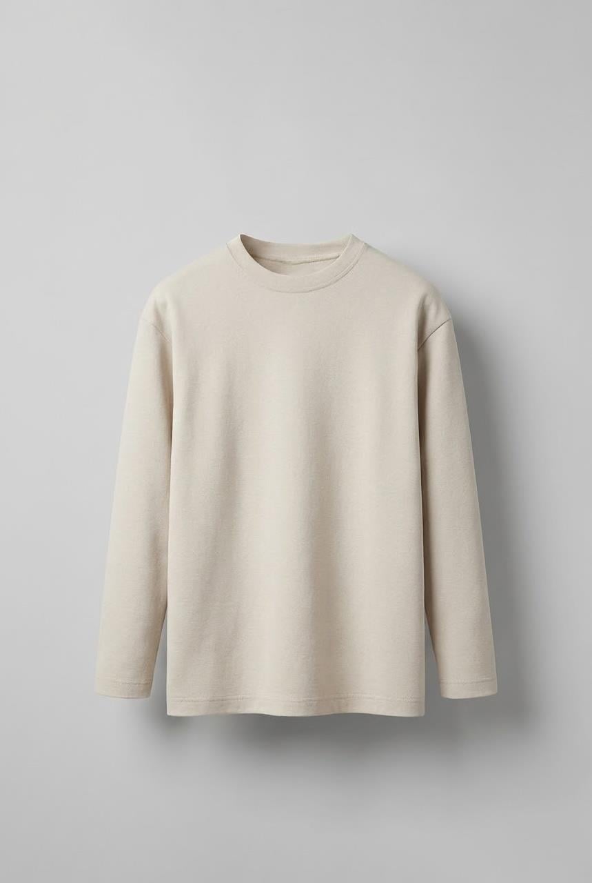 Erkek Oversize Basic Uzun Kollu Sweatshirt Bej