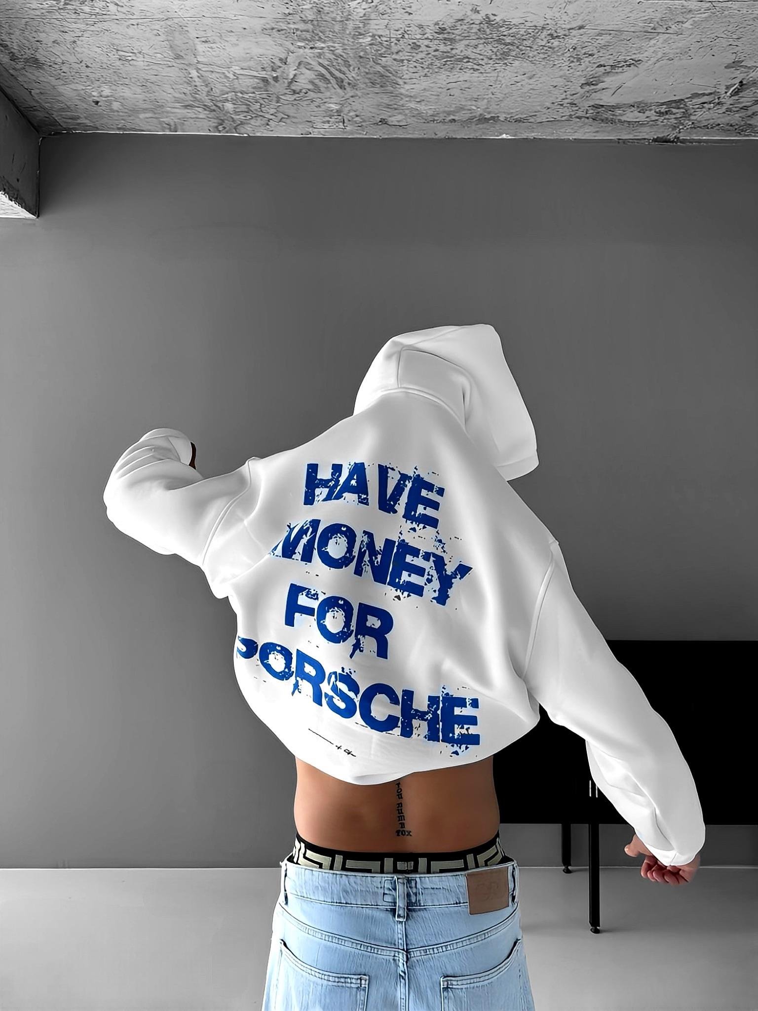 Erkek Oversize Baskılı Kapüşonlu Sweatshirt Beyaz