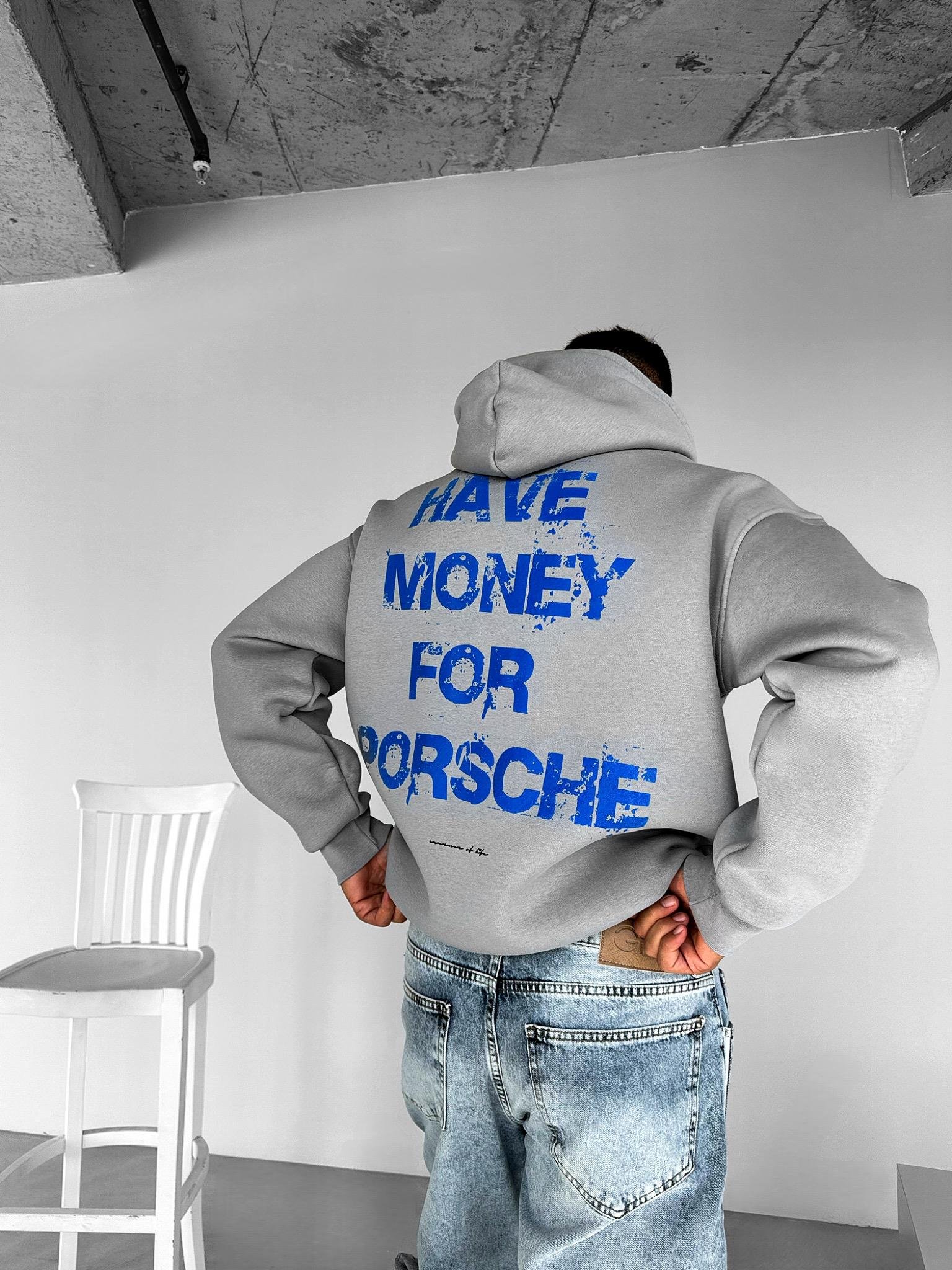 Erkek Oversize Baskılı Kapüşonlu Sweatshirt Gri