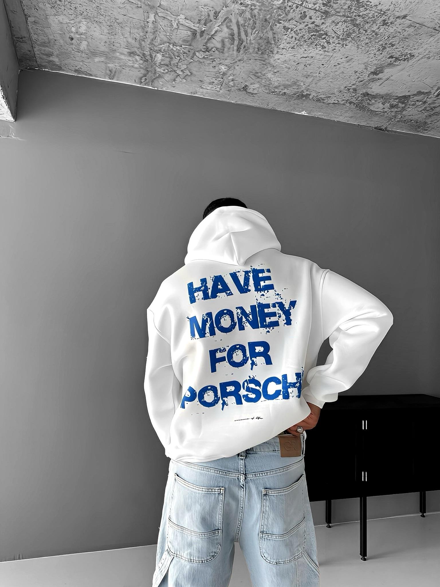 Erkek Oversize Baskılı Kapüşonlu Sweatshirt Beyaz