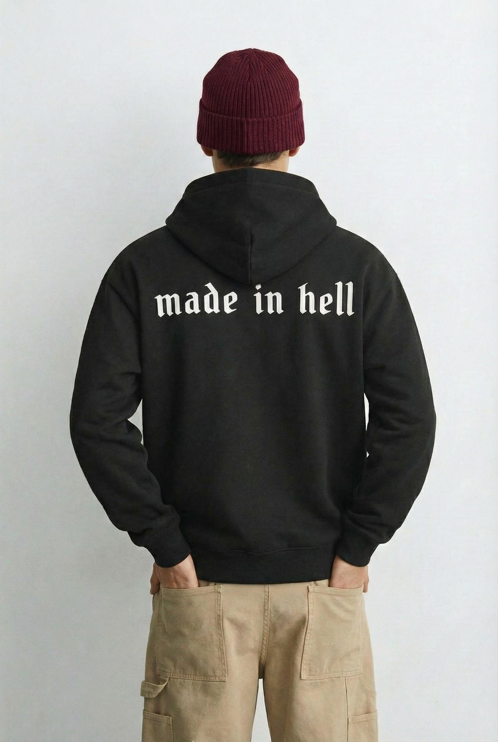 Erkek Oversize Baskılı Premium Kapüşonlu Sweatshirt Siyah