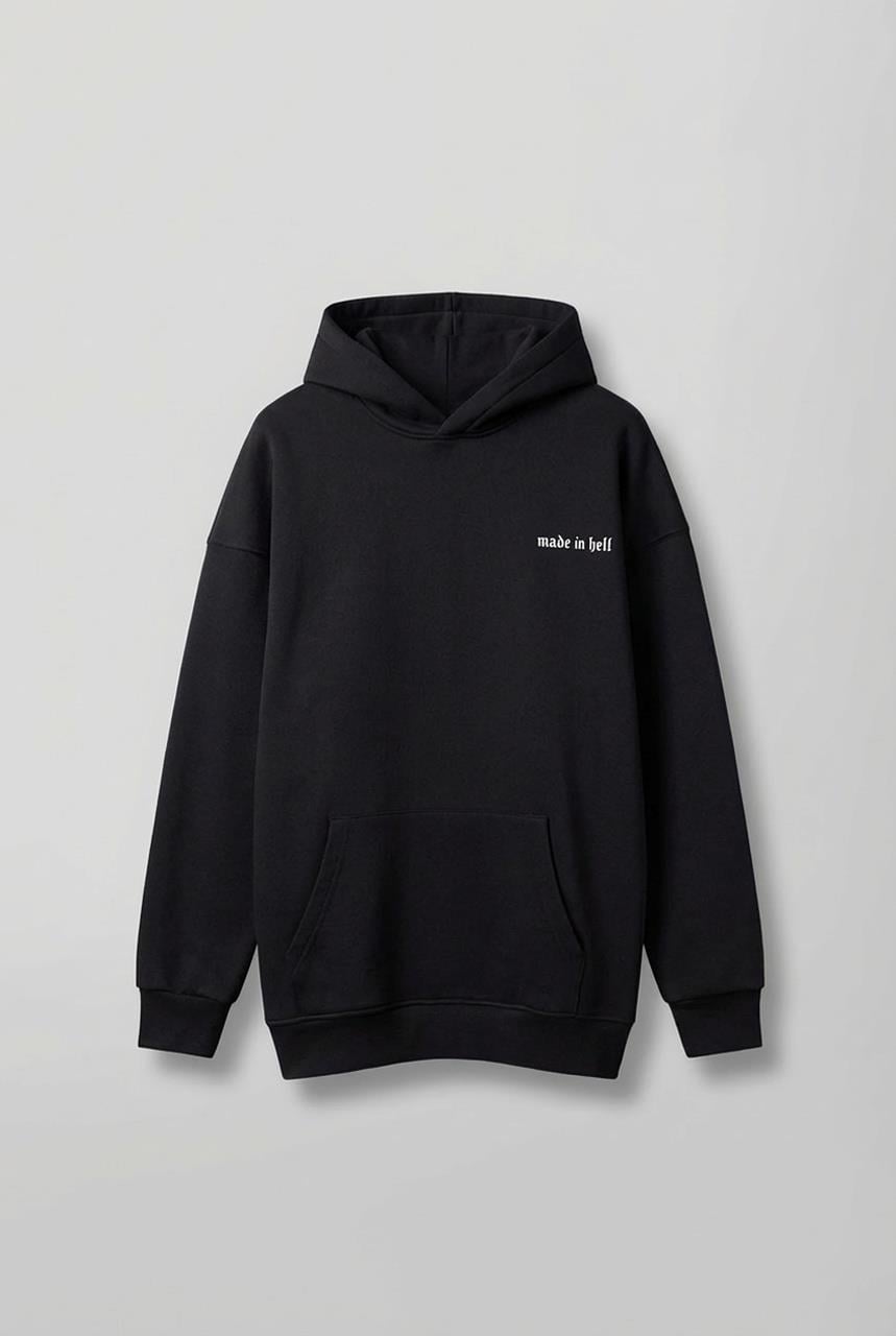 Erkek Oversize Baskılı Premium Kapüşonlu Sweatshirt Siyah