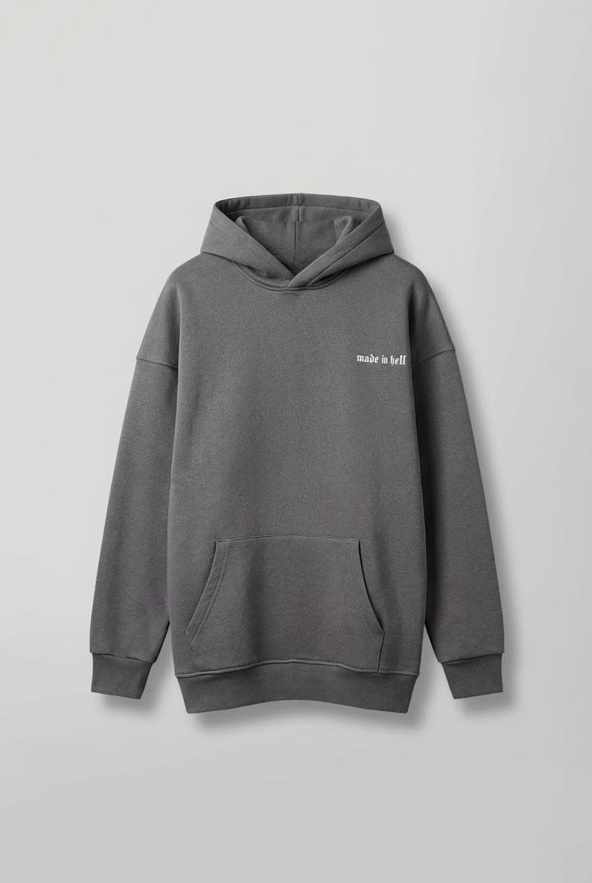 Erkek Oversize Baskılı Premium Kapüşonlu Sweatshirt Gri