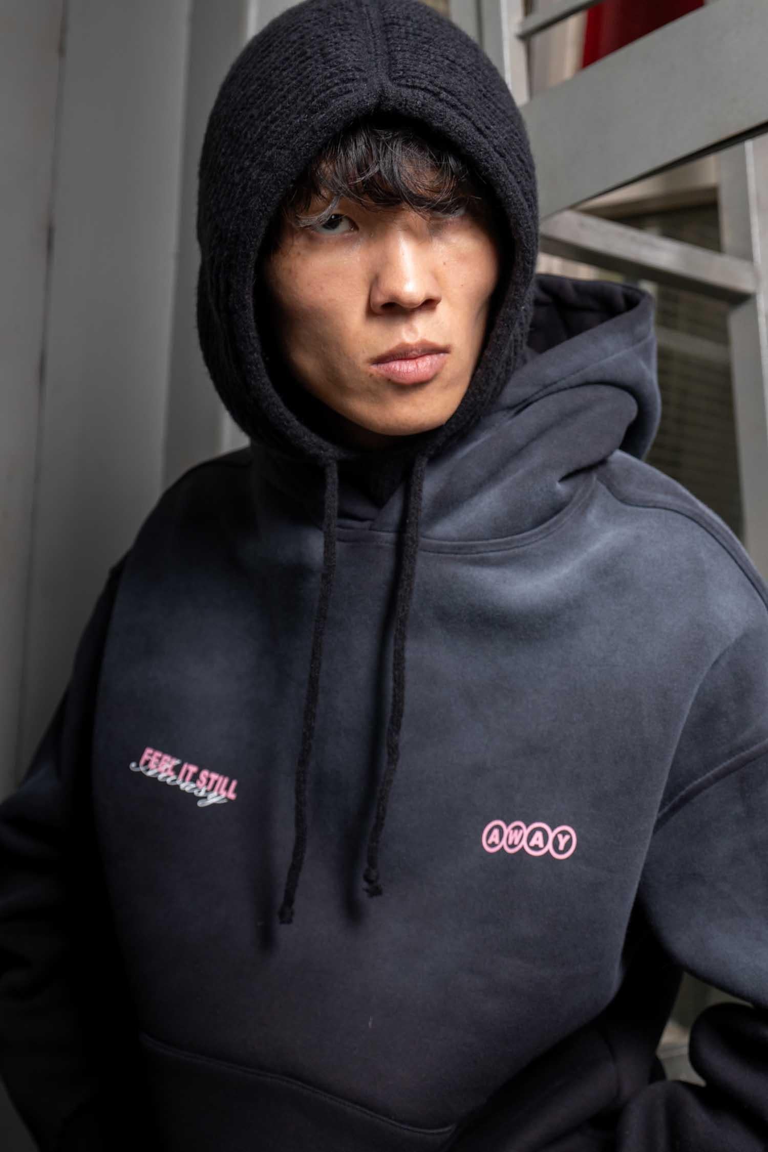 Erkek Oversize Baskılı Yıkamalı Kapüşonlu Hoodie Siyah
