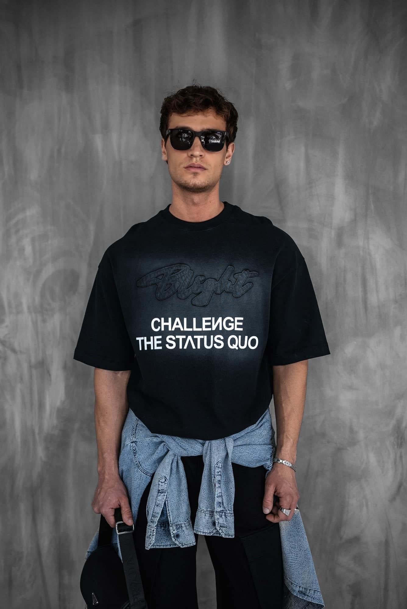 Erkek Oversize Baskılı Yıkamalı T-Shirt Siyah