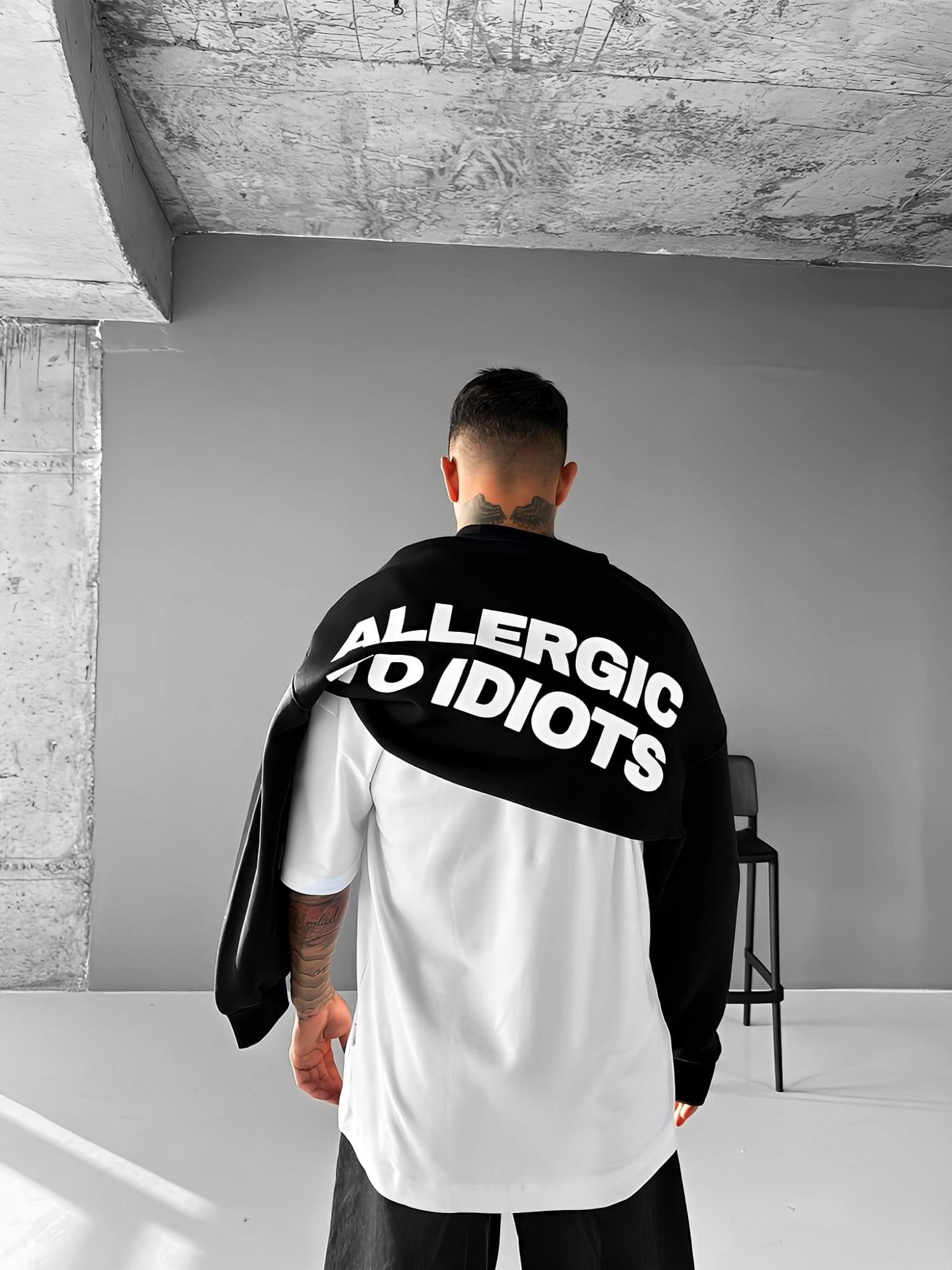 Erkek Oversize Baskılı Yuvarlak Yakalı Uzun Kollu Sweatshirt Siyah