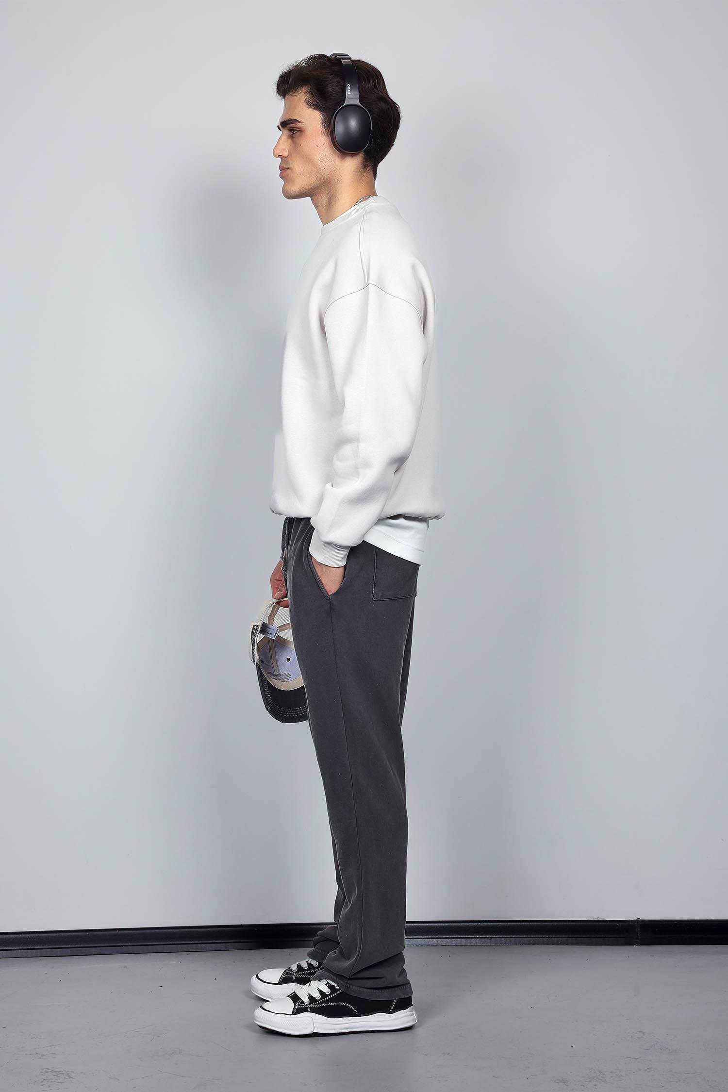 Erkek Oversize Bisiklet Yaka Basic Sweatshirt Gri