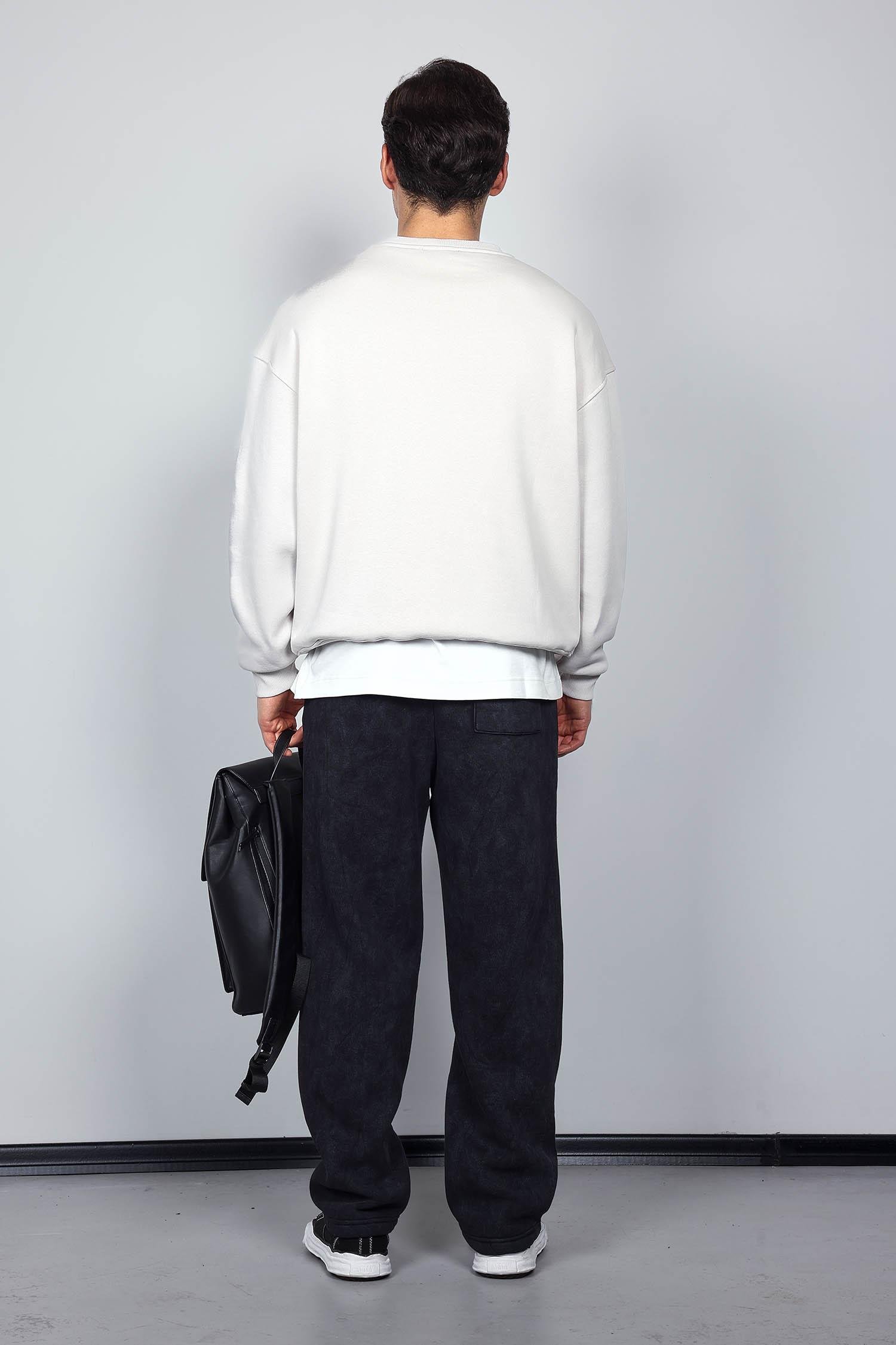 Erkek Oversize Bisiklet Yaka Basic Sweatshirt Gri