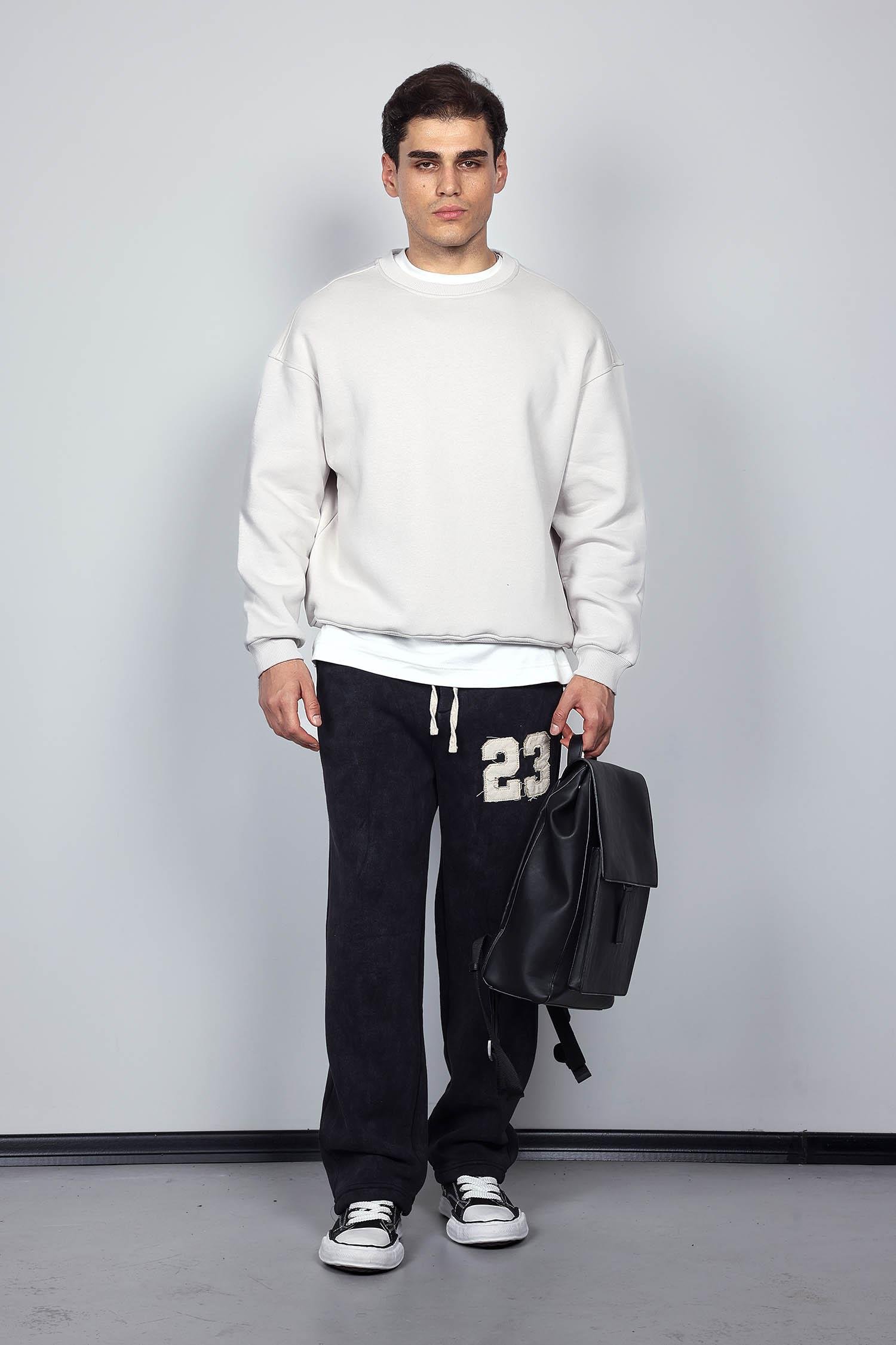 Erkek Oversize Bisiklet Yaka Basic Sweatshirt Gri