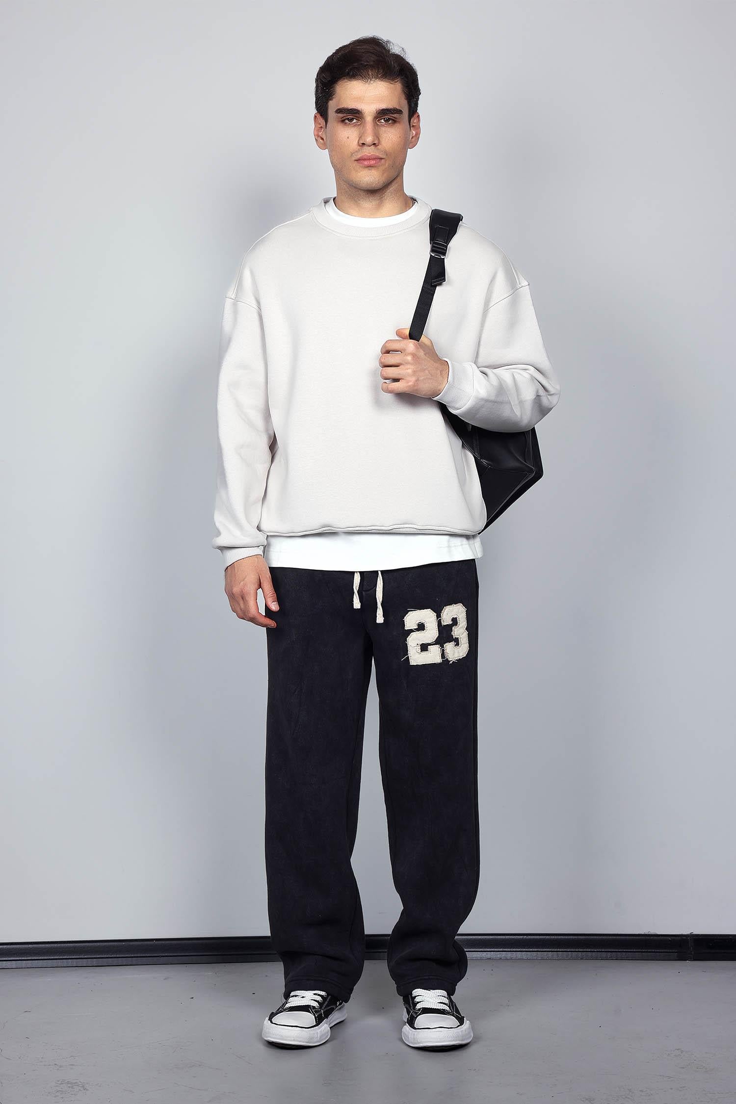 Erkek Oversize Bisiklet Yaka Basic Sweatshirt Gri