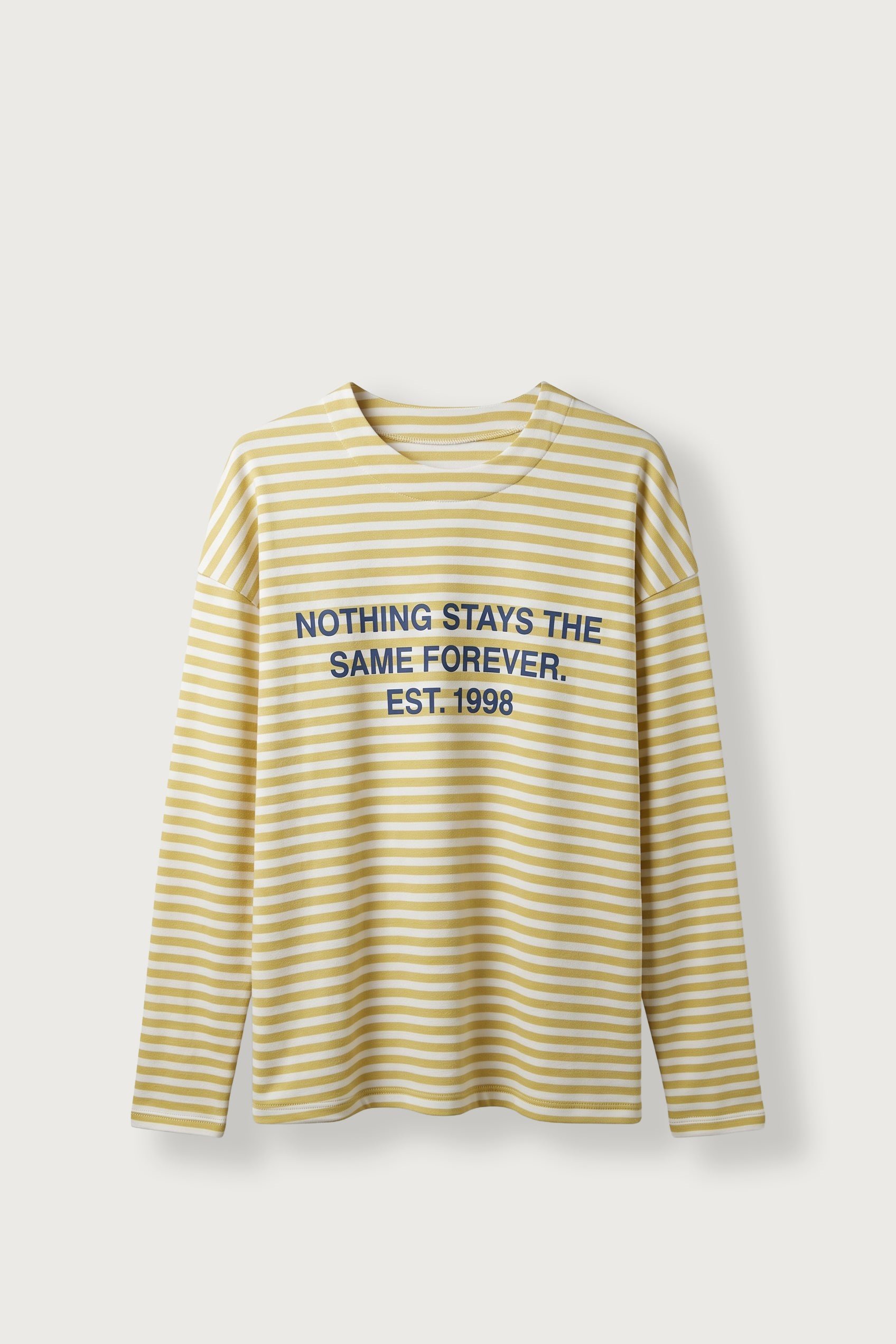 Erkek Oversize Bisiklet Yaka Çizgili Sweatshirt Ekru-Sarı