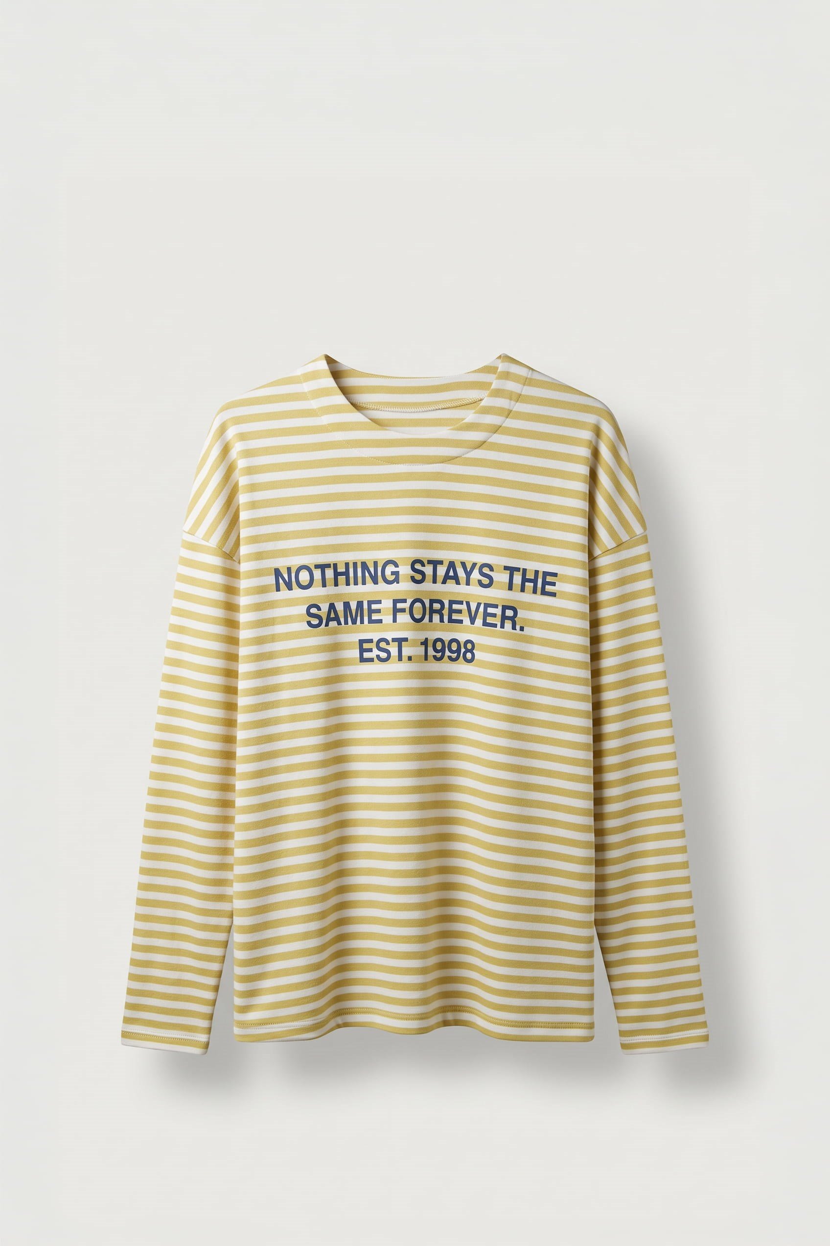 Erkek Oversize Bisiklet Yaka Çizgili Sweatshirt Ekru-Sarı