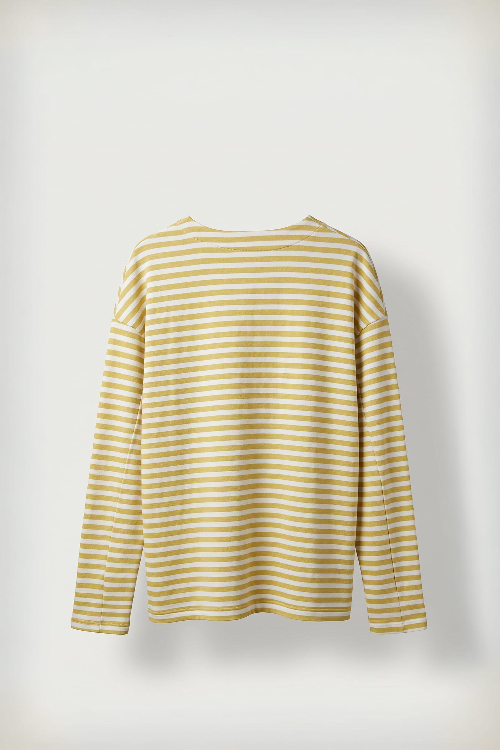 Erkek Oversize Bisiklet Yaka Çizgili Sweatshirt Ekru-Sarı