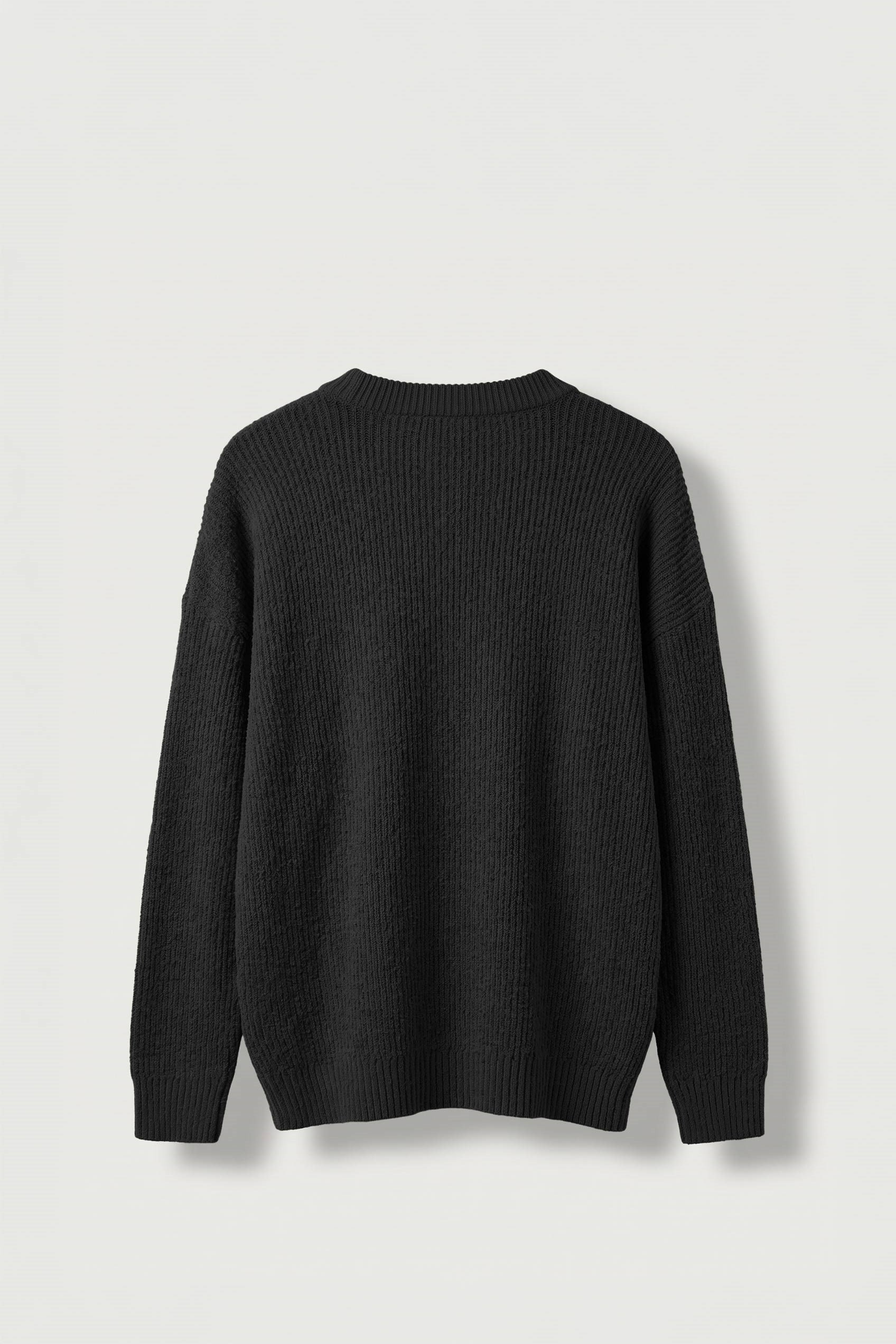 Erkek Oversize Bisiklet Yaka Fitilli Triko Kazak Siyah