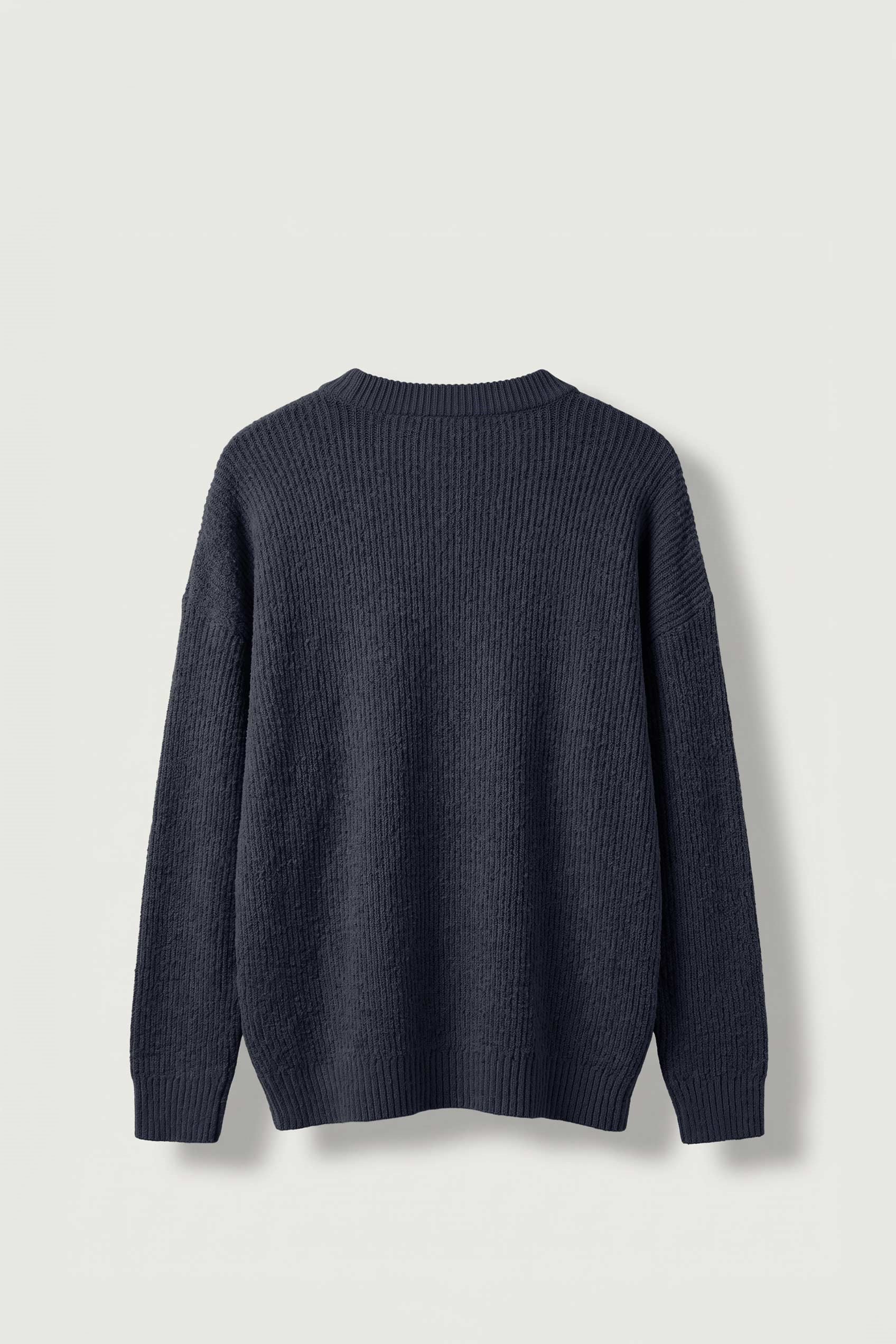 Erkek Oversize Bisiklet Yaka Fitilli Triko Kazak Lacivert