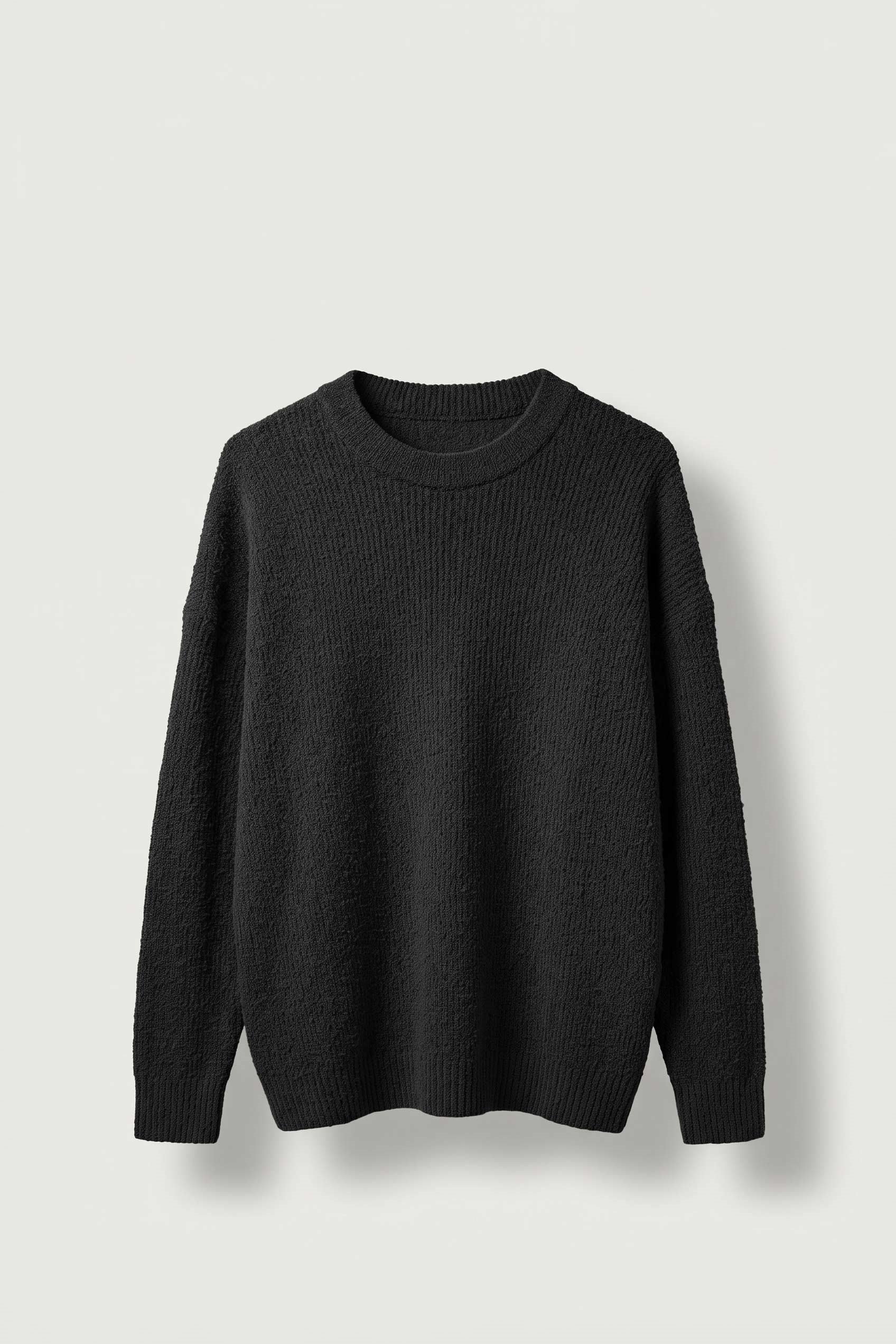 Erkek Oversize Bisiklet Yaka Fitilli Triko Kazak Siyah