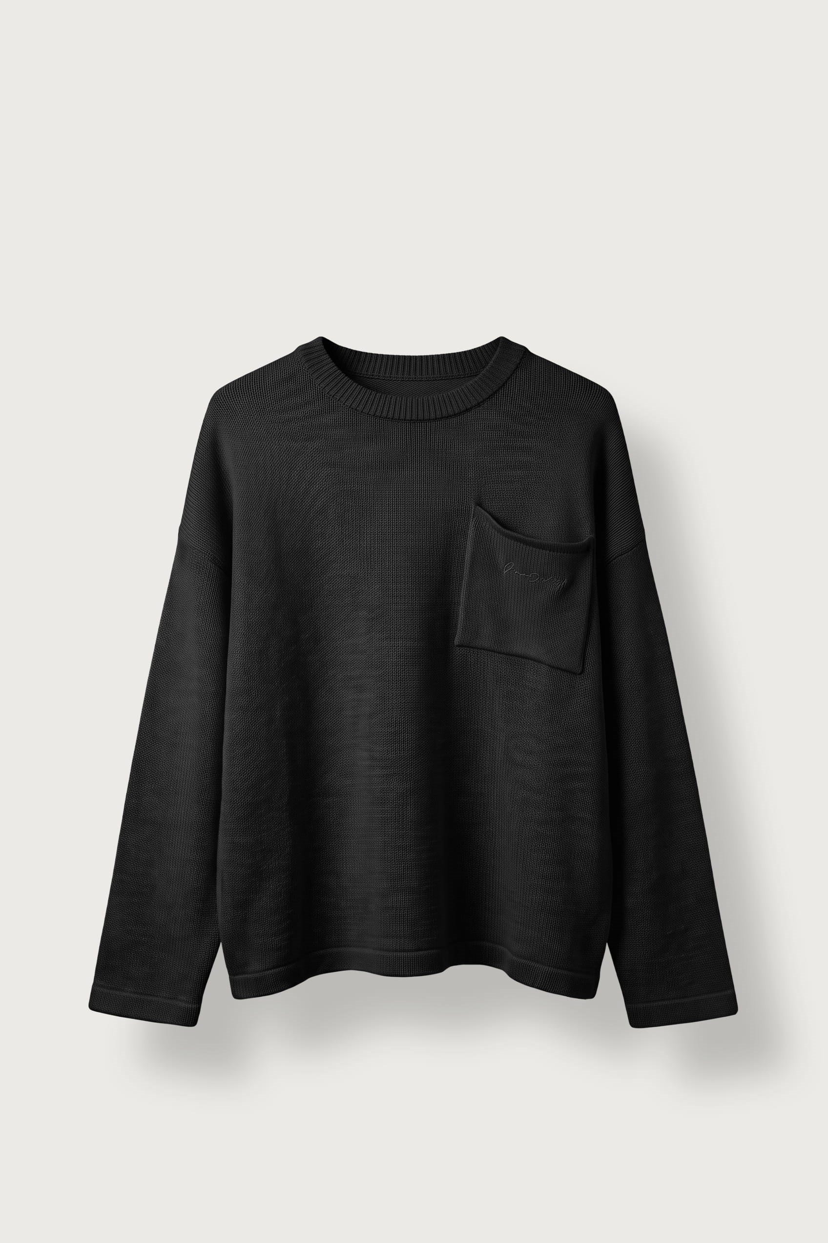 Erkek Oversize Bisiklet Yaka Tokyo Yazılı Triko Kazak Siyah