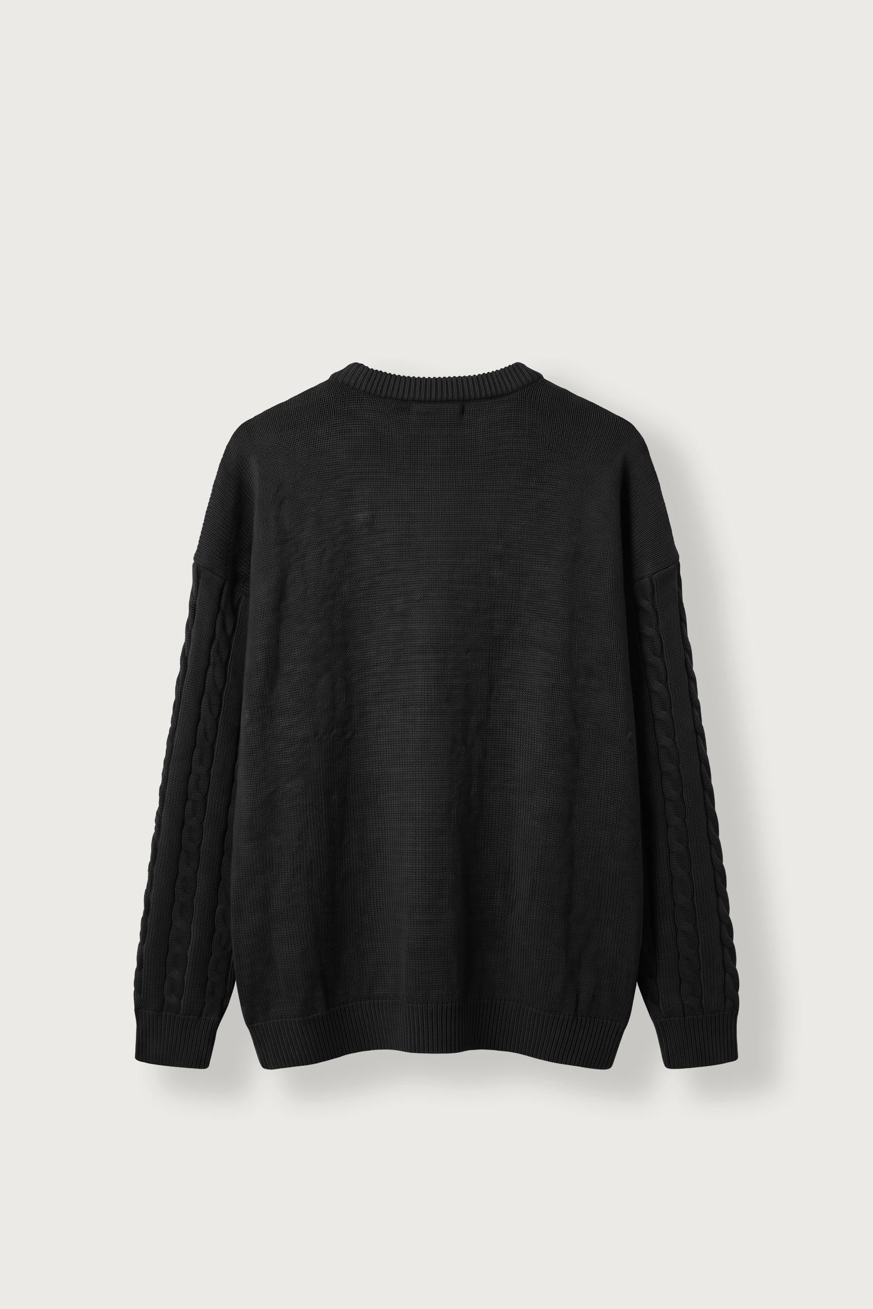 Erkek Oversize Burgu Örgü Bisiklet Yaka Triko Kazak Siyah