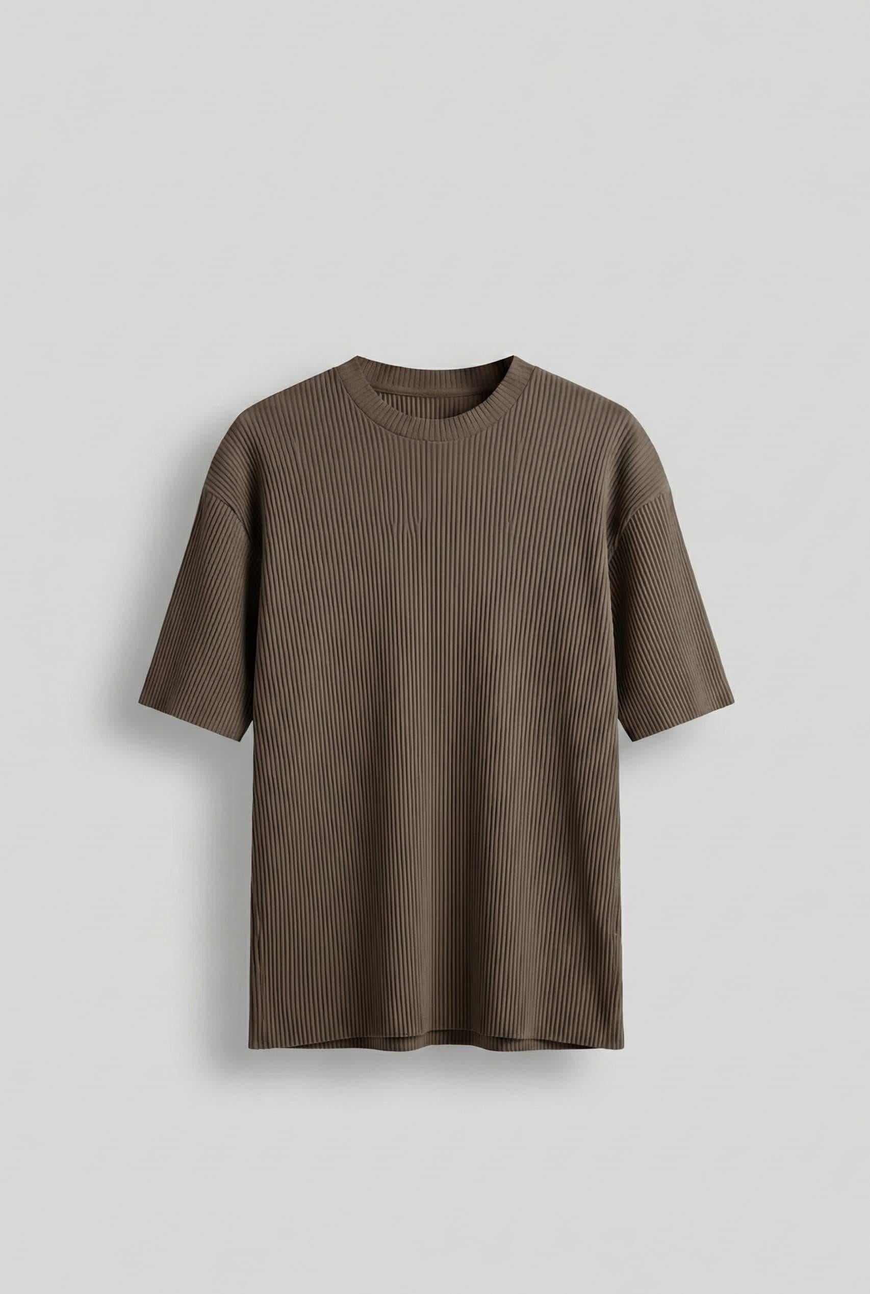 Erkek Oversize Çizgi Desenli Esnek Ve Hafif Rahat Yazlık T-Shirt Açık Kahve