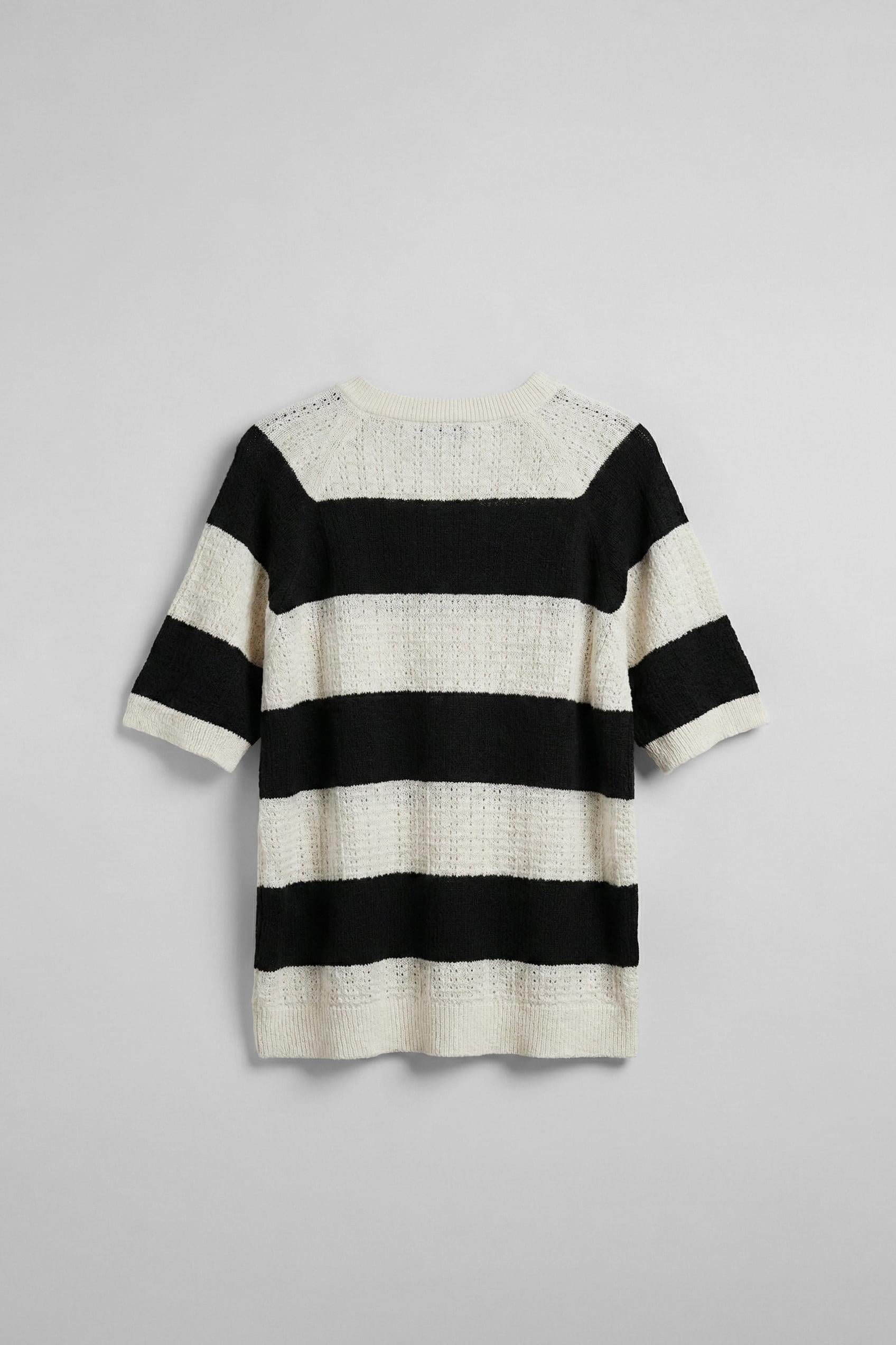 Erkek Oversize Çizgi Desenli Örme Triko T-Shirt Siyah