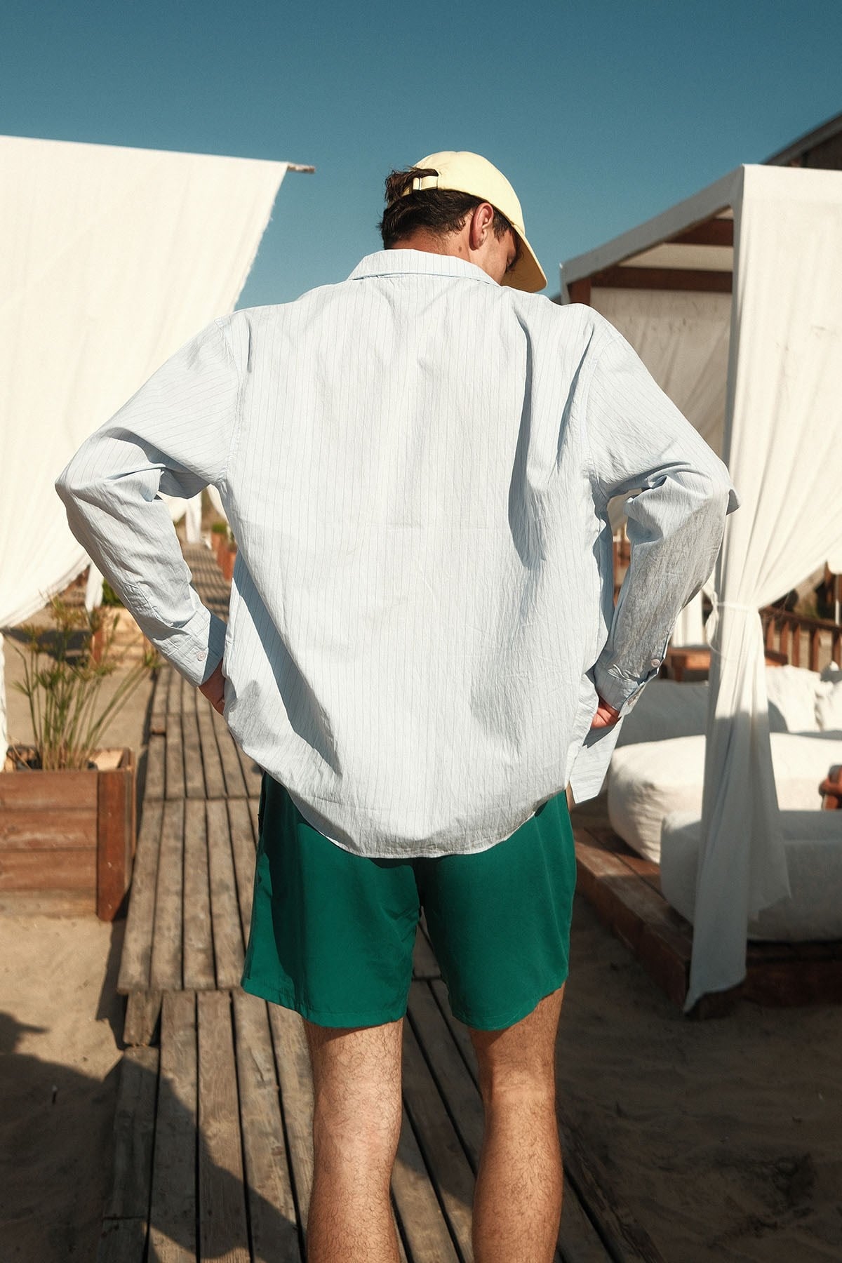Erkek Oversize Çizgili Boxy Fit Uzun Kollu Gömlek Bebek Mavi