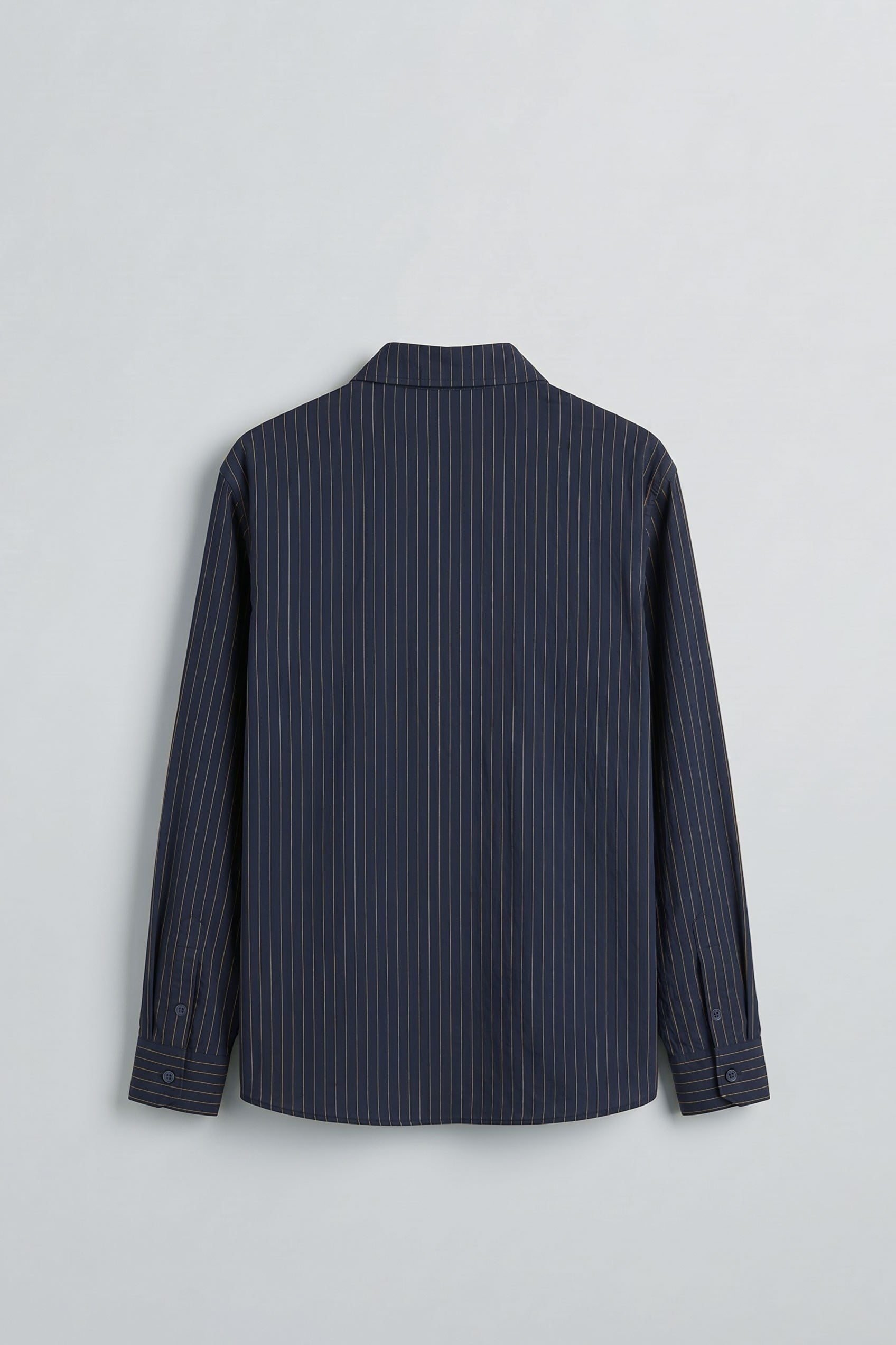 Erkek Oversize Çizgili Boxy Fit Uzun Kollu Gömlek Lacivert
