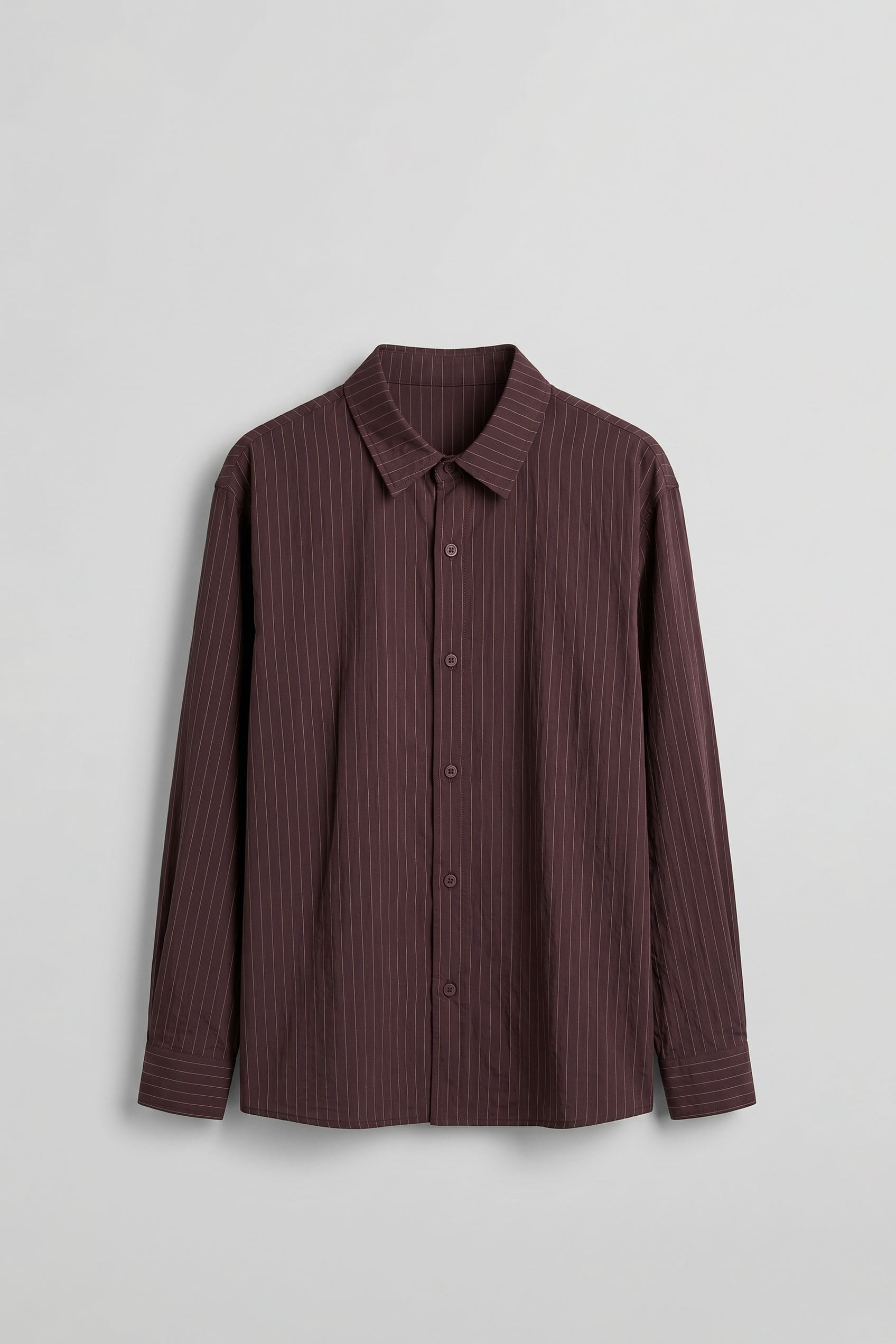 Erkek Oversize Çizgili Boxy Fit Uzun Kollu Gömlek Bordo