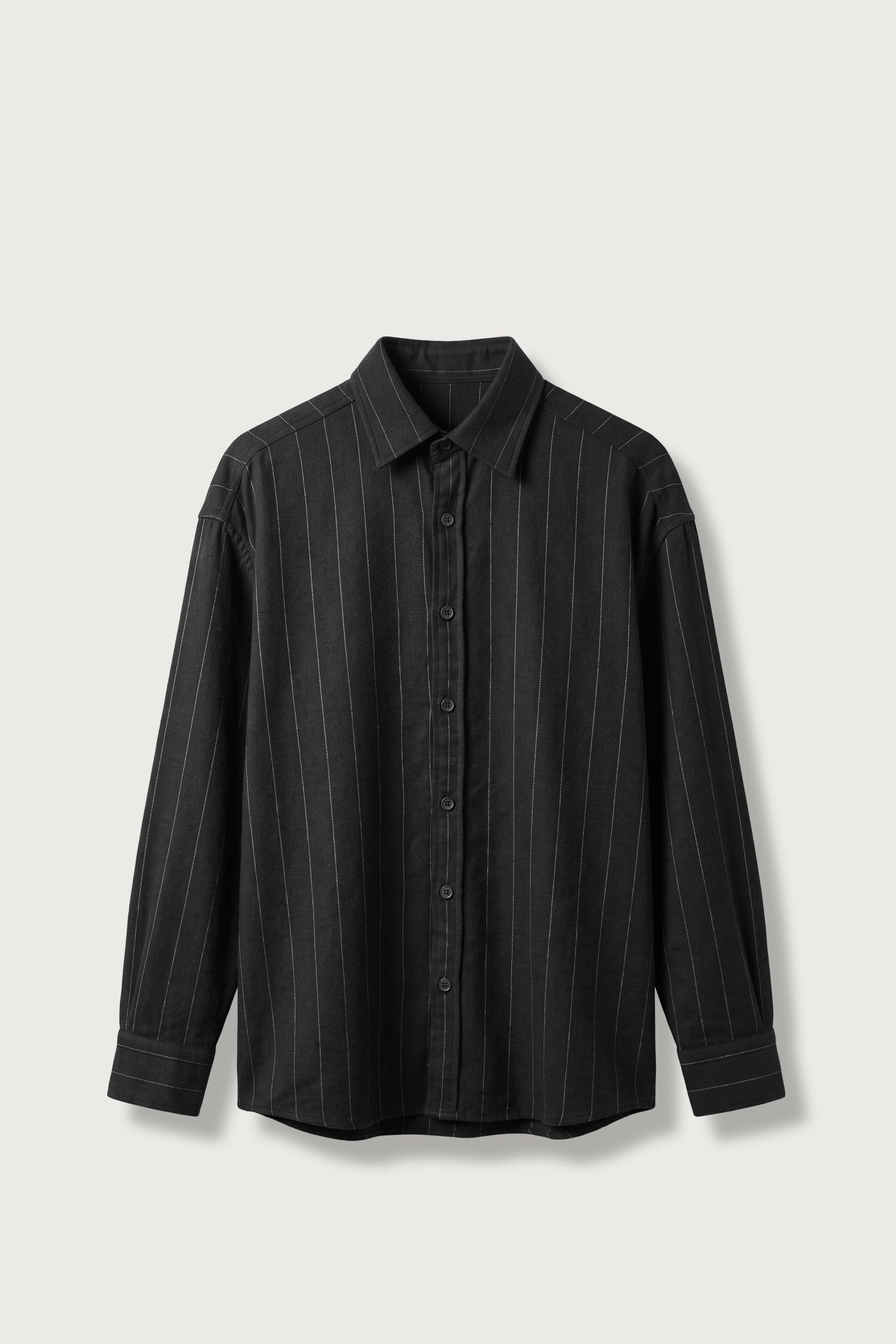 Erkek Oversize Çizgili Pamuklu Gömlek Siyah