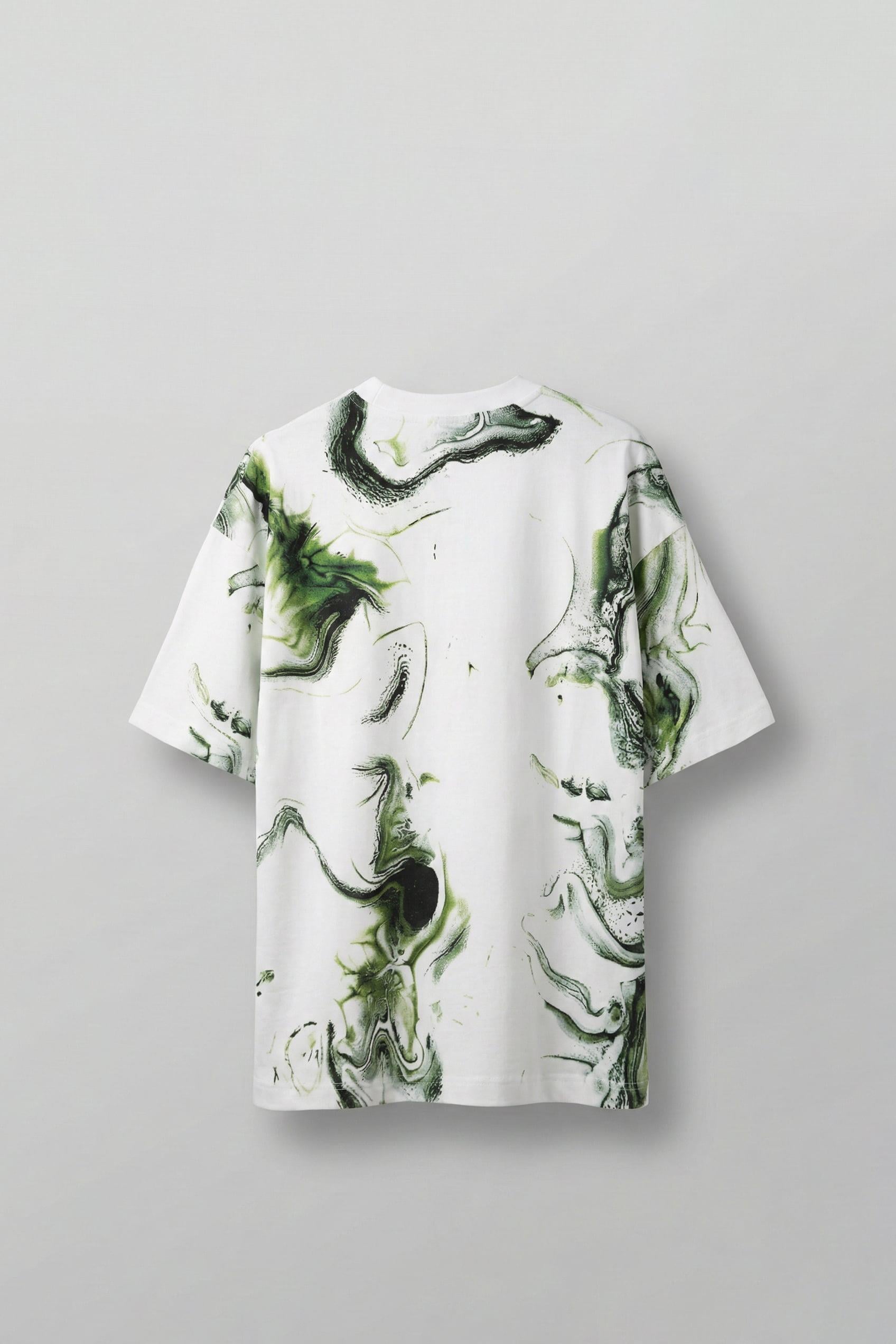 Erkek Oversize Desen Baskılı Premium T-Shirt Beyaz